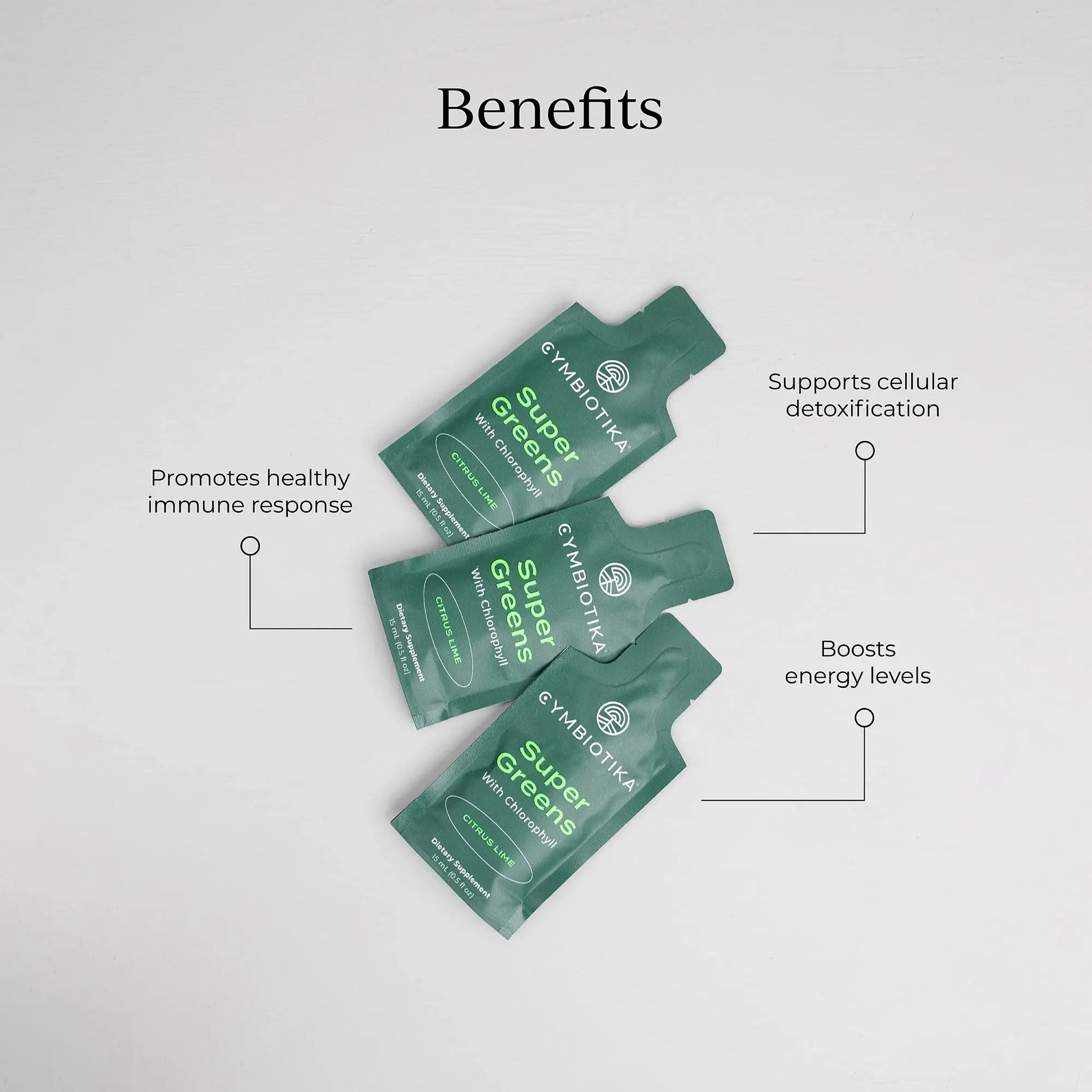 CYMBIOTIKA Super Greens Supplement with Chlorophyll, Spirulina, Daily Vegan Superfood Packets for Digestive Gut Health, Detox, Energy and Immune Support, Citrus Lime Flavor, 15 mL Pouches, 30 Pack CYMBIOTIKA Au supplements