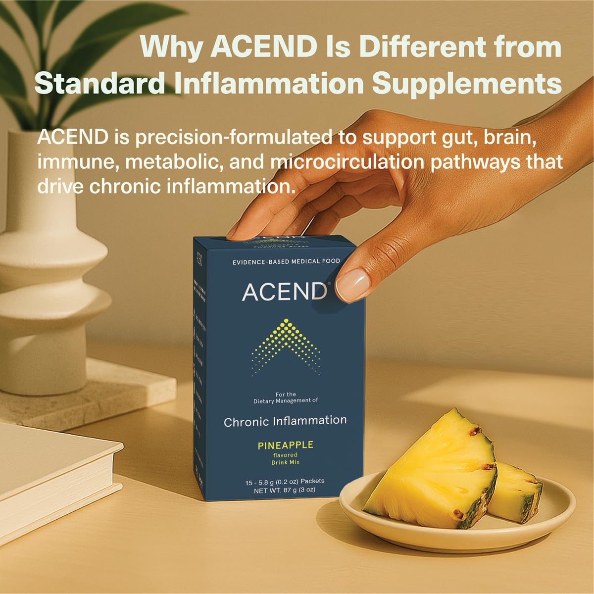 ACEND Advanced Inflammatory Support Powdered Drink Mix | Evidence-Based Polyphenols + Prebiotic Fiber + Probiotics | D3+K2, Minerals & Electrolytes | Non-GMO ACEND Au supplements