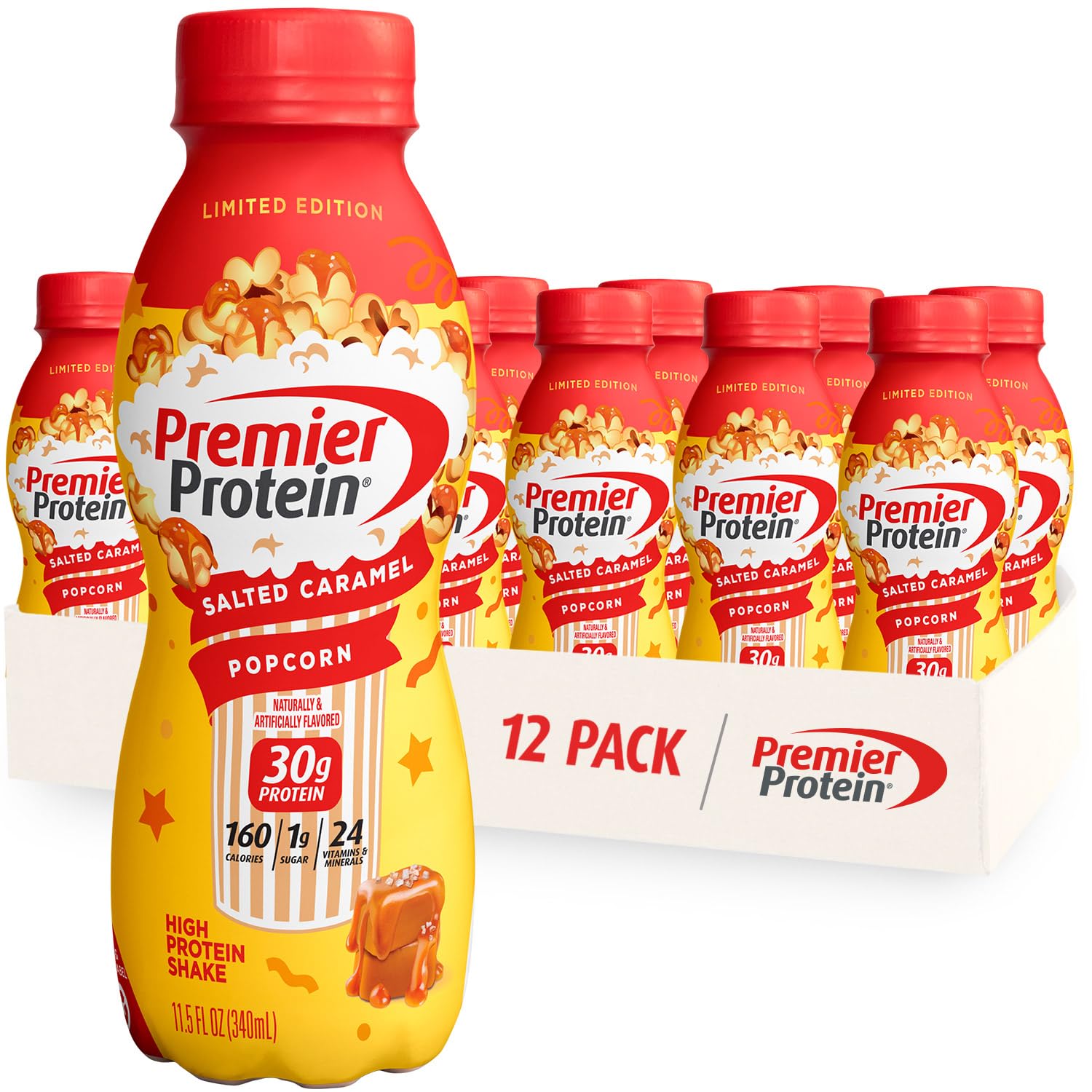 Premier Protein Shake Limited Edition Salted Caramel Popcorn, 30g 1g Sugar 24 Vitamins Premier Protein Au supplements