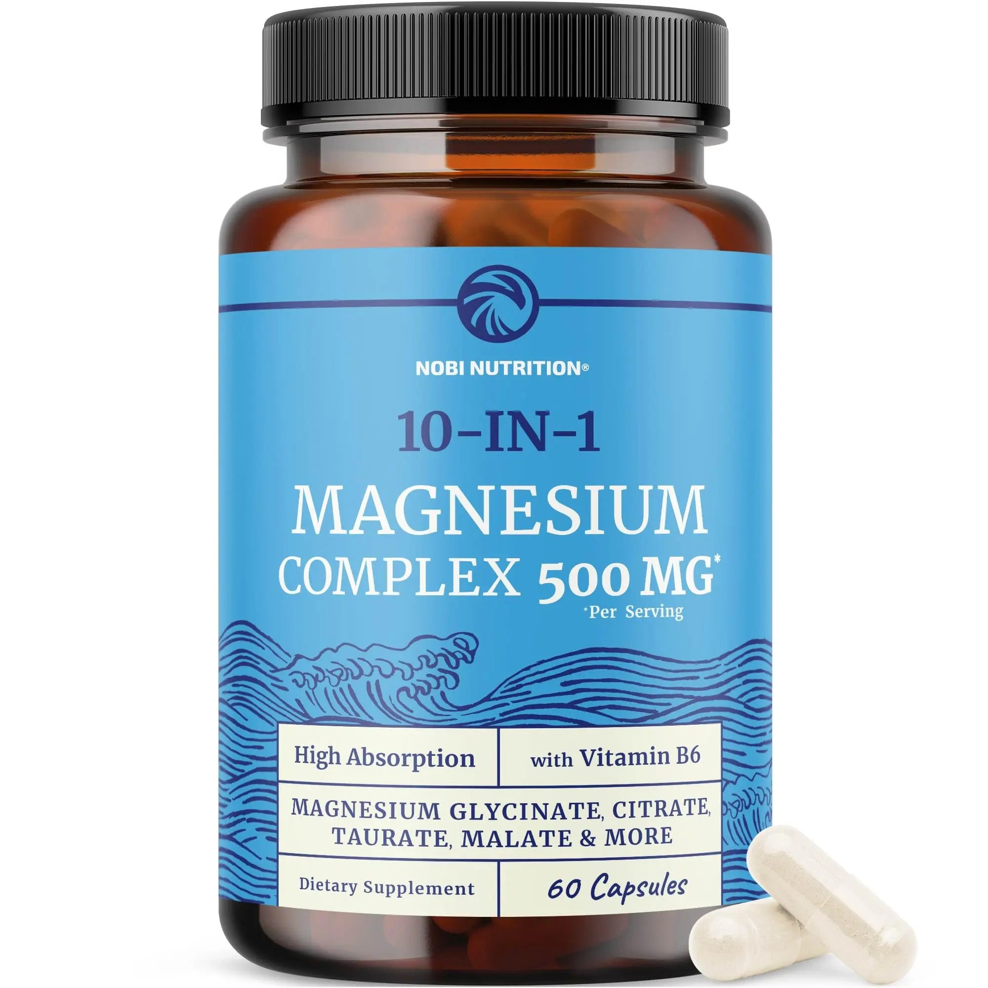 10 in 1 Magnesium Complex Supplement 500MG | Magnesium Citrate, Mag Glycinate, Malate & More | High Absorption Mag Complex with Vitamin B6 | Bone, Muscle & Heart Health Support | Non-GMO | 60 Ct. Nobi Nutrition Au supplements