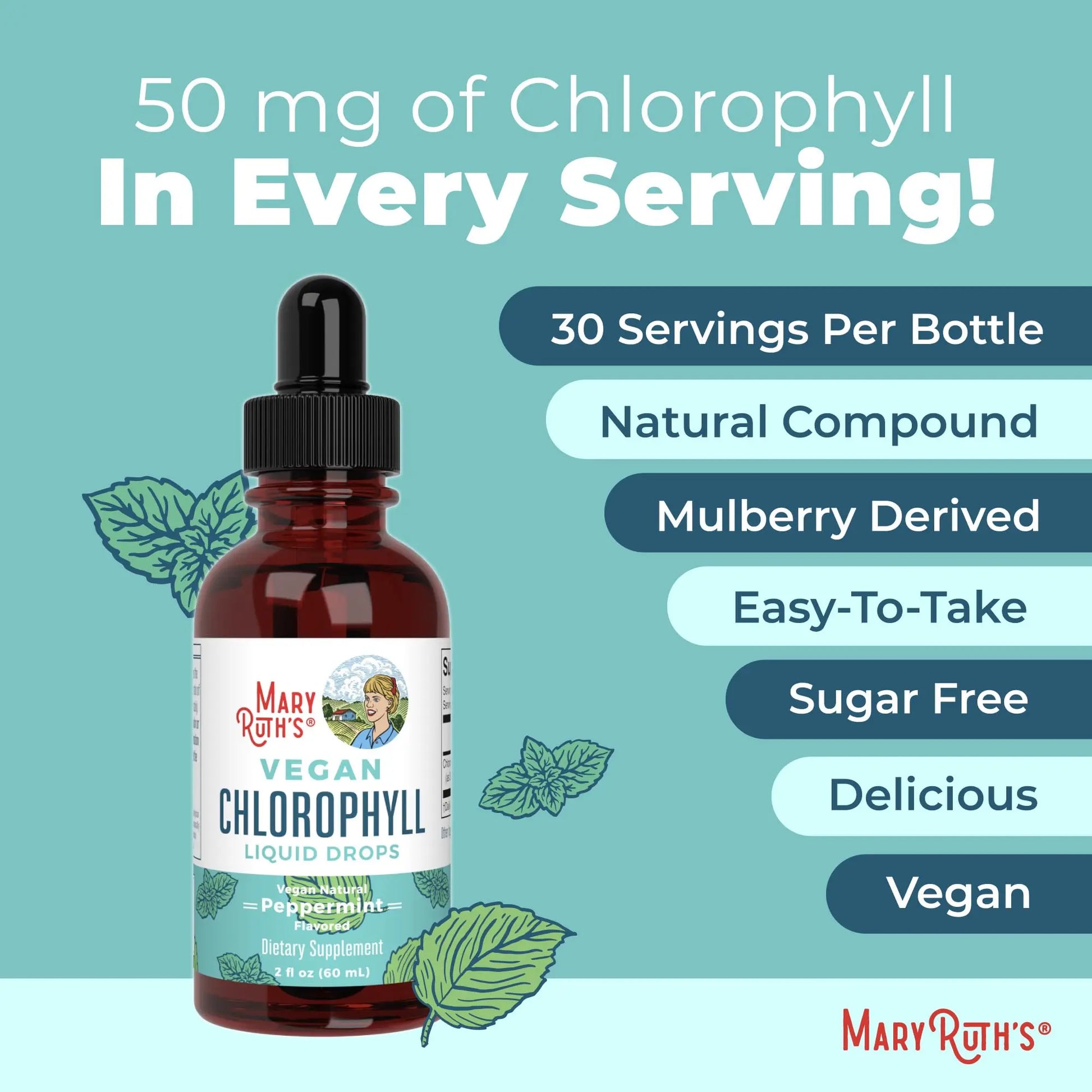 MaryRuth's Chlorophyll Liquid Drops | Clean Label Project Certified® | Vegan | Non-Diluted Liquid Chlorophyll| Mulberry Derived Supplement for Ages 14+ | Non-GMO | Delicious Minty Flavor | 2 Fl Oz MARYRUTH'S Au supplements