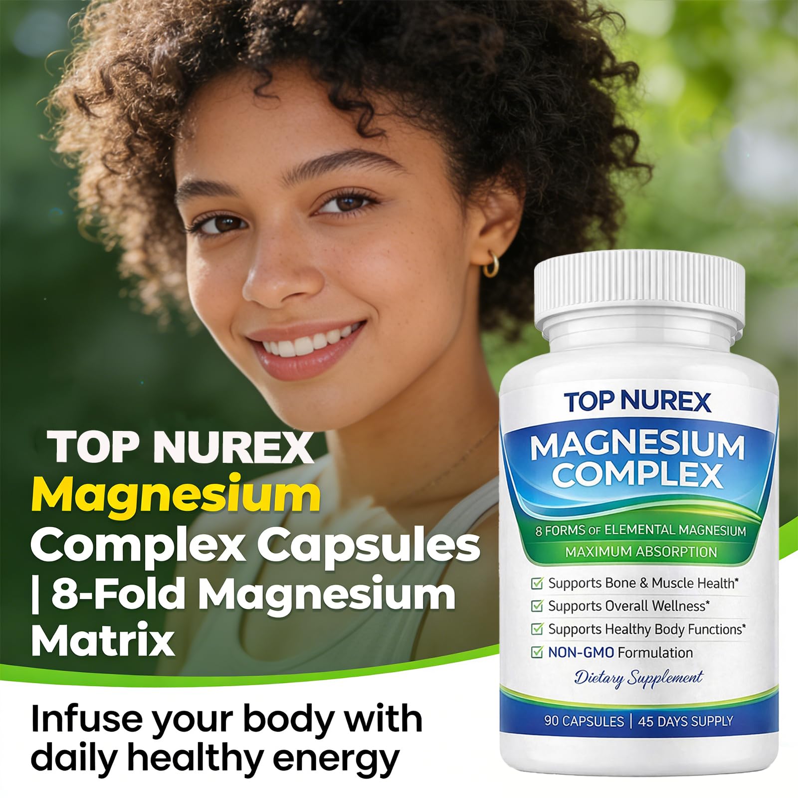 Top Nurex Magnesium Complex 1000 mg, 8-Source Magnesium Blend with Glycinate, Citrate, Malate & Taurate, Vegan Formula, Non-GMO, 90 Capsules Top Nurex Au supplements