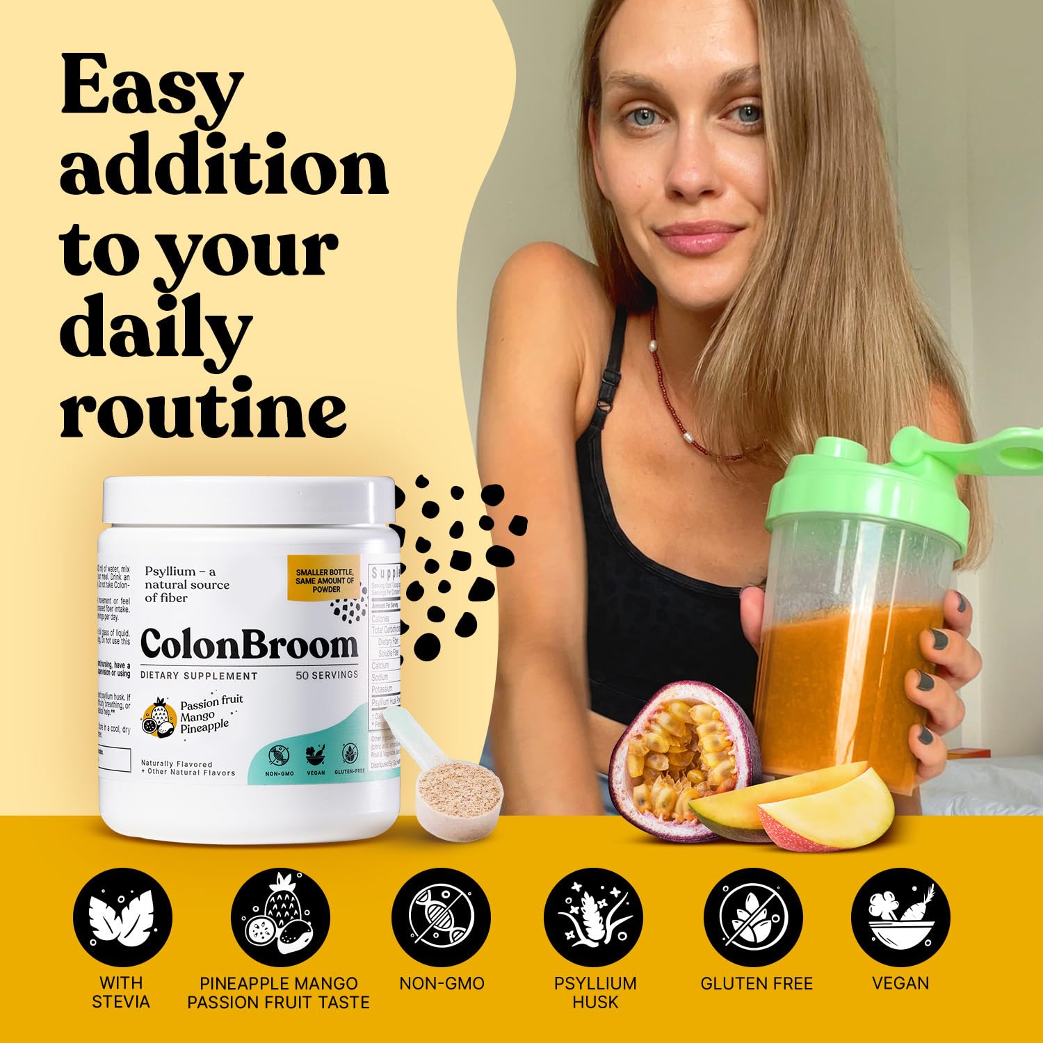 ColonBroom Psyllium Husk Powder with Stevia (Tropical Fruits) - Colon Cleanse for Bloating Relief & Gut Health - Colon Broom Fiber Powder Drink - Vegan Fiber Powder Stevia Supplement, 50 Servings ColonBroom Au supplements
