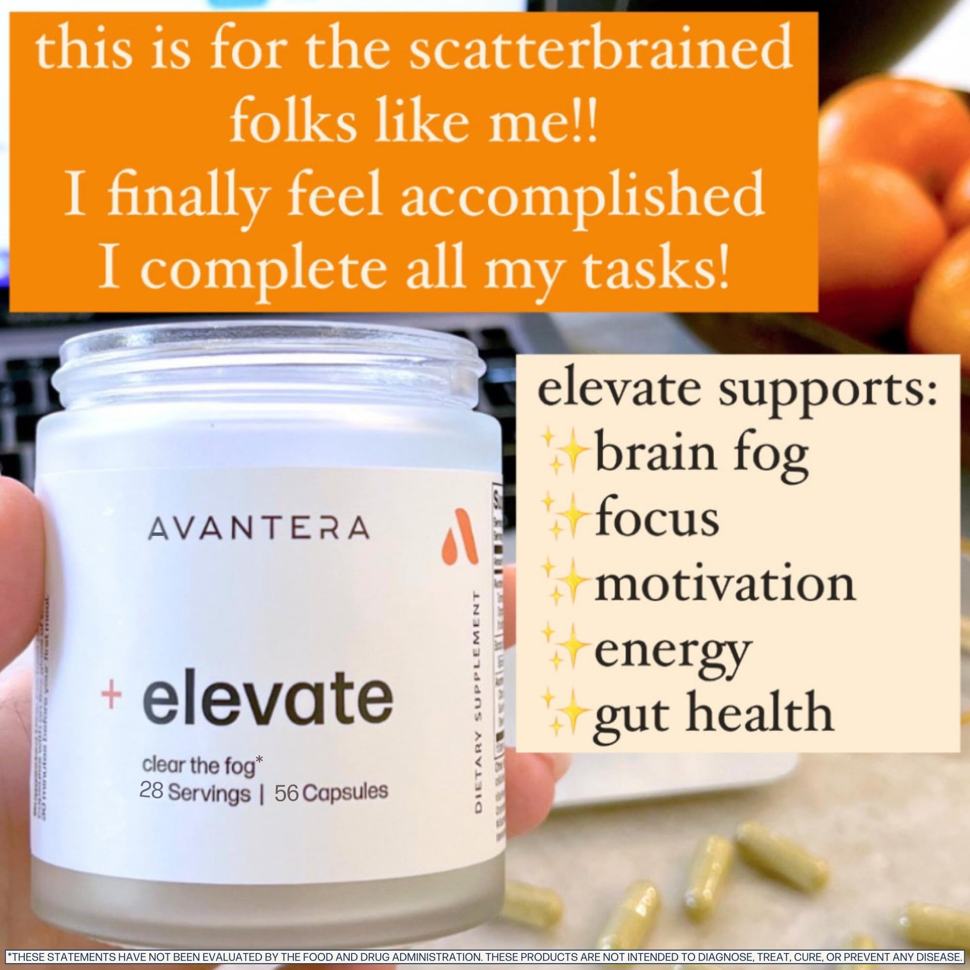 Avantera Elevate Premium Nootropic Supplement - Beat Brain Fog - Best Focus Supplements for Memory & Focus Support - Energy Without Crash - 56 Count Pills for Women & Men* Avantera Au supplements