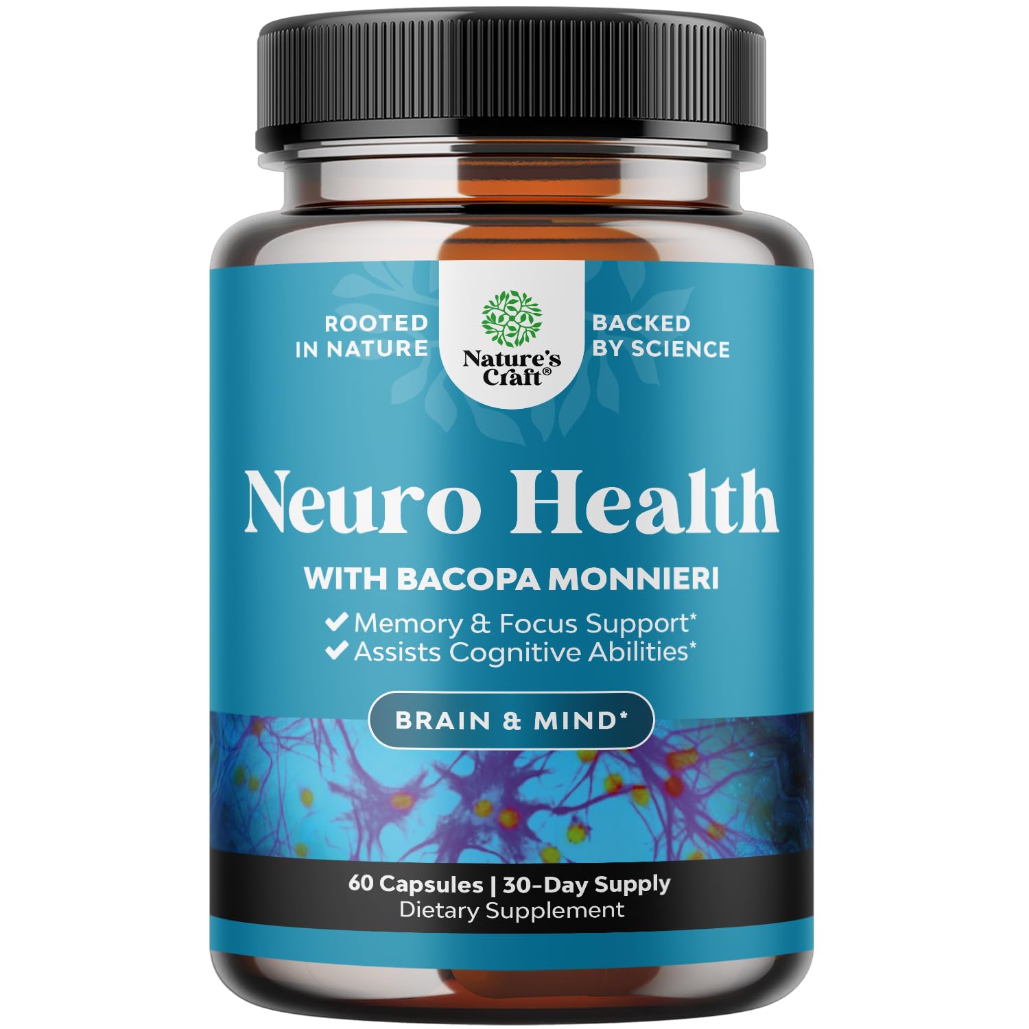 Nootropic Brain Supplement for Memory and Focus Support - Vitamins for Mental Support & Clarity with Bacopa Monnieri, VIT A, B6, Riboflavin, Niacin, Thiamin & Folate - Cognitive Complex - 60 Count Natures Craft Au supplements