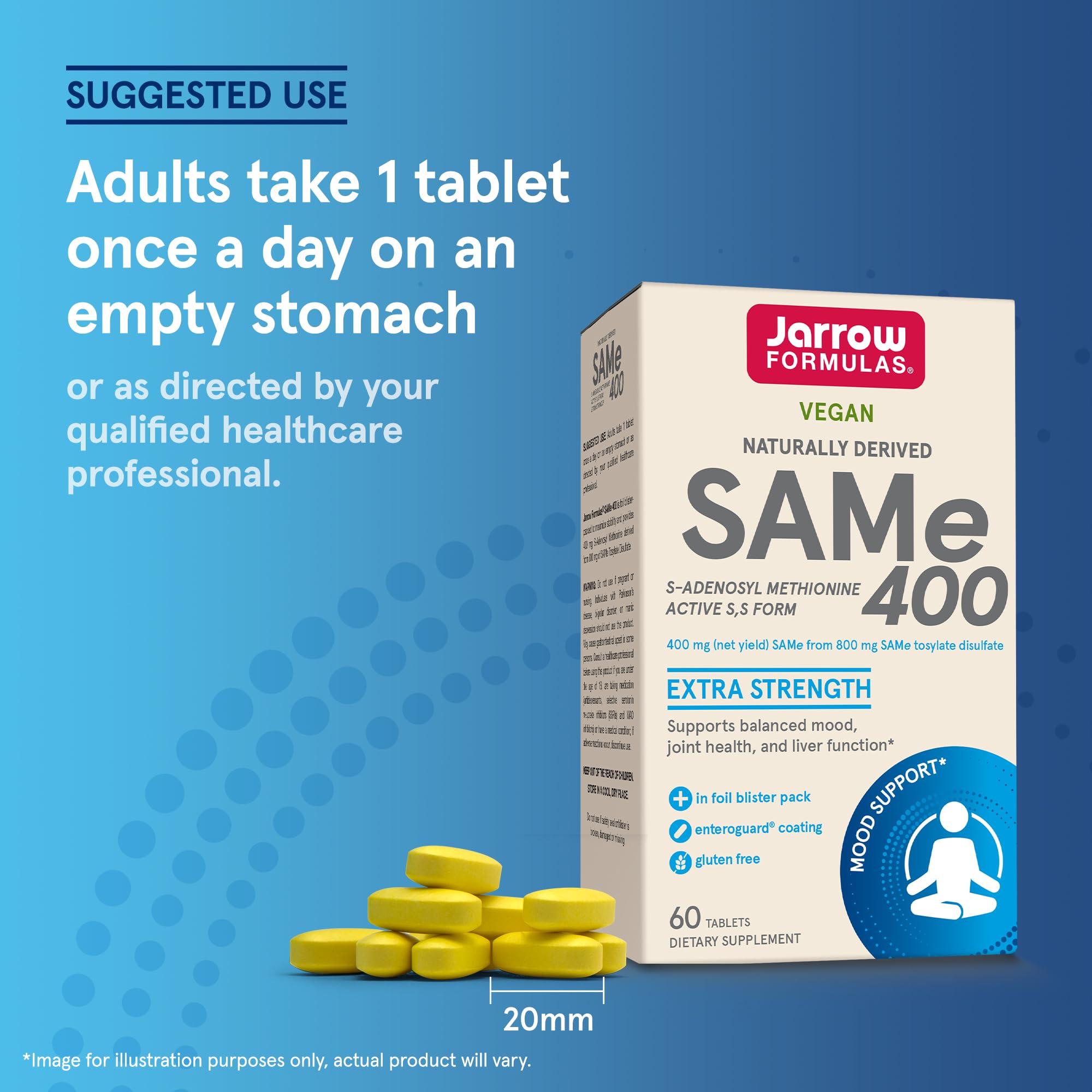 Jarrow Formulas SAMe Supplement 400 mg - 60 Tablets - High Concentration of Active S,S Form - Supports Joint Health, Liver Function, Brain Metabolism, Balanced Mood & Antioxidant Defense - 60 Servings Jarrow Formulas Au supplements