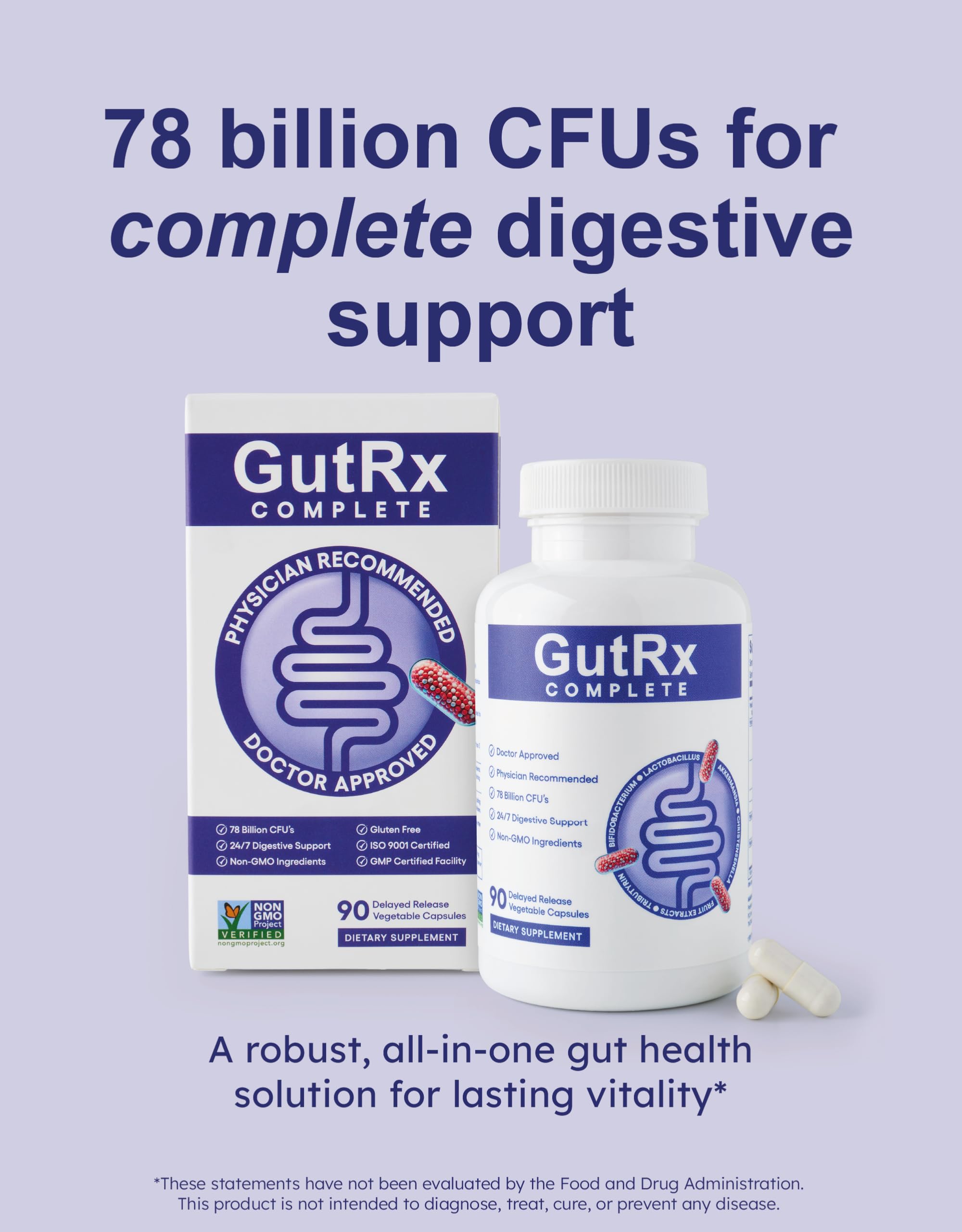 GutRx Complete Probiotic, Prebiotic, Postbiotic, GLP-1 Alternative with Akkermansia & Christensenella for Gas, Bloating, Gut Barrier & Microbiome Support – 78 Billion CFU – Enteric-Coated – 90 Count GutRx Au supplements
