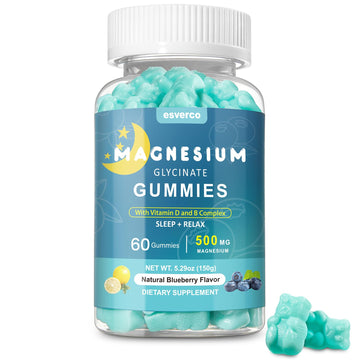 Esverco Magnesium Glycinate Gummies 500mg Sleep for Men & Women Vitamin C, Vegan Promotes Relaxation Muscle, Chewable Magnesium, No Melatonin, Non GMO, Natural Blueberry Flavor, 60 Count esverco Au supplements