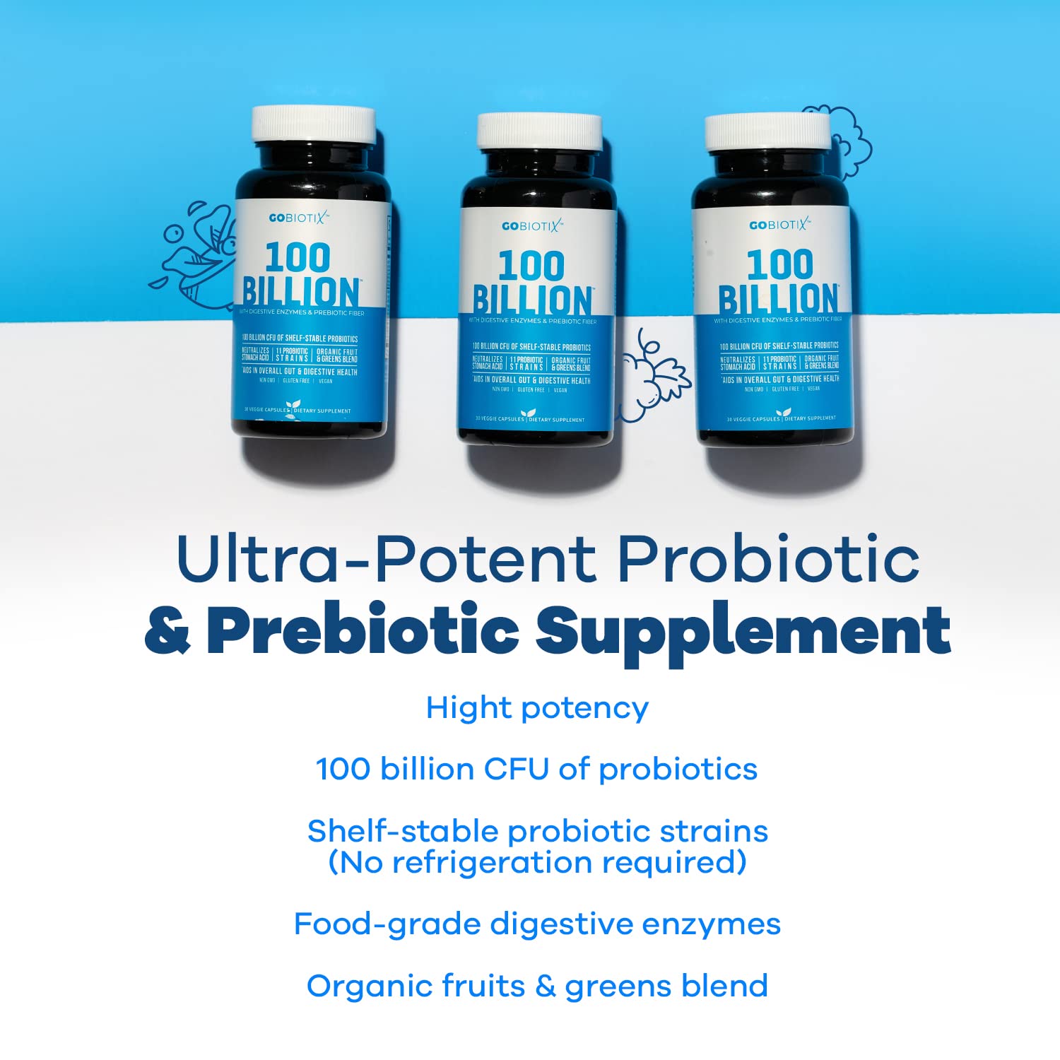 100 Billion - Probiotics and Prebiotics Supplement Pills - Digestive Enzymes and Prebiotic GOBIOTIX Au supplements