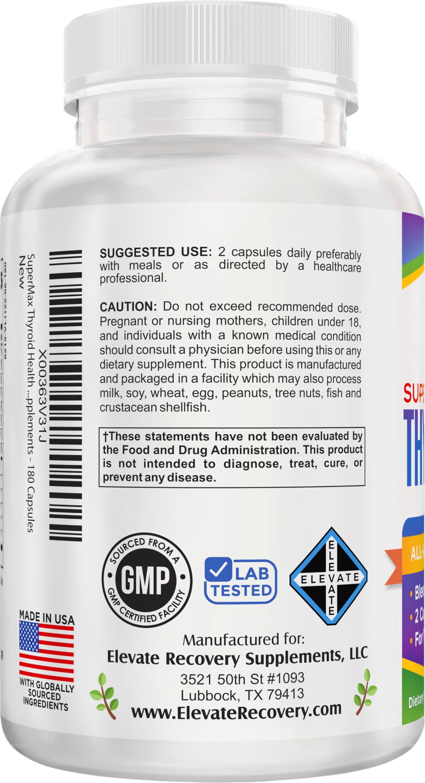 Thyroid Support (3-Month) Supplement All-in-1 with 14 Active Ingredients in 1 Formula | Thyroid Health Support Supplements | Women & Men | 90-Day Bulk Supply | 180 Capsules Elevate Recovery Supplements Au supplements