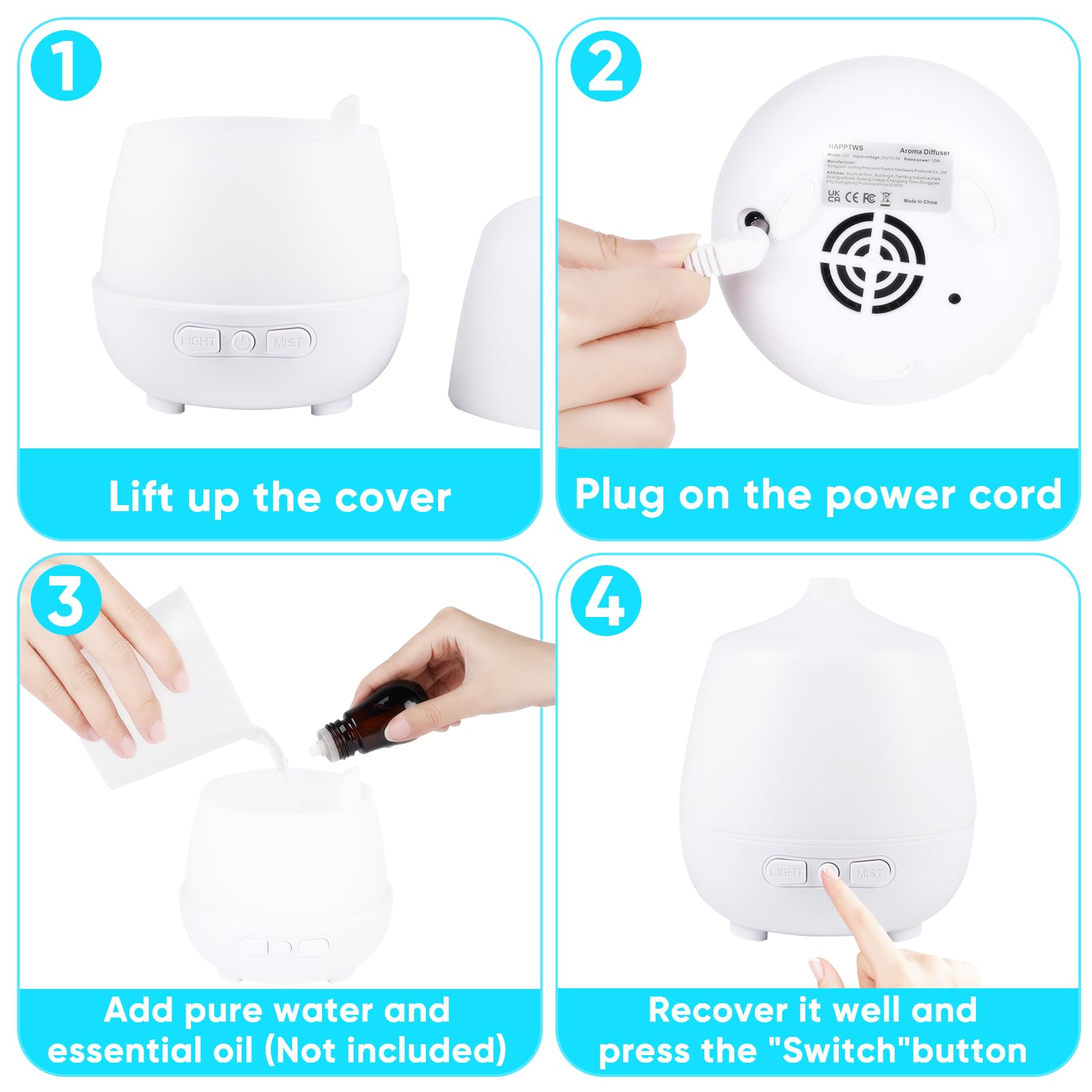 HAPPTWS 220Ml Essential Oil Diffuser - Diffusers for Essential Oils Aromatherapy Diffuser HAPPTWS Au supplements
