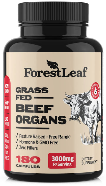 ForestLeaf Beef Organ Supplement - Grass Fed & Pasture Raised - Total Body Wellness & Performance, Organ Complex with 3000mg of Desiccated Beef Liver, Heart, Kidney, Pancreas, Spleen (180 Capsules) ForestLeaf Au supplements