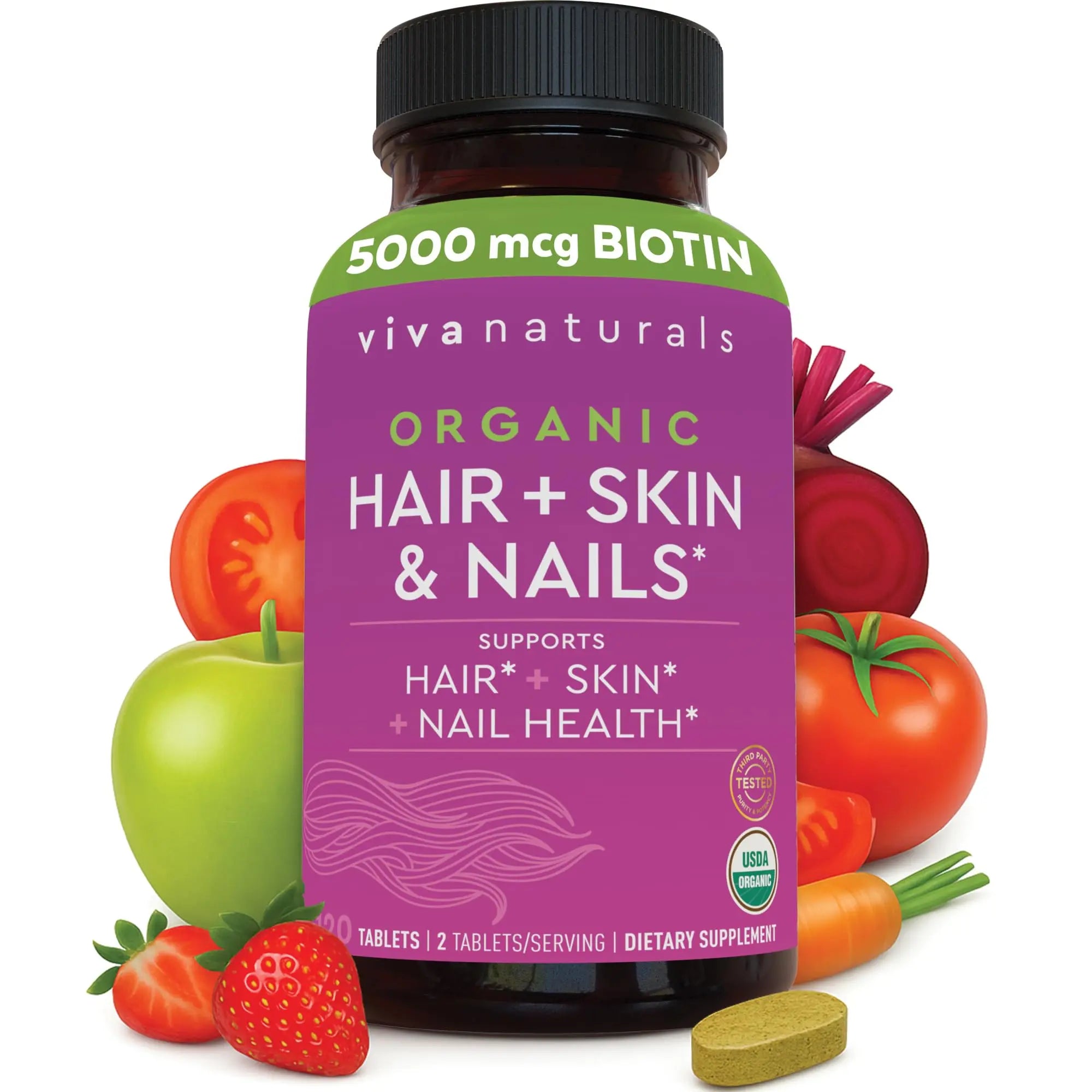 Biotin 5000 mcg Hair Skin Nails Vitamins for Women – Organic and Vegetarian-Friendly Supplement with Vitamin E, B-Vitamins, Spirulina Viva Naturals Au supplements