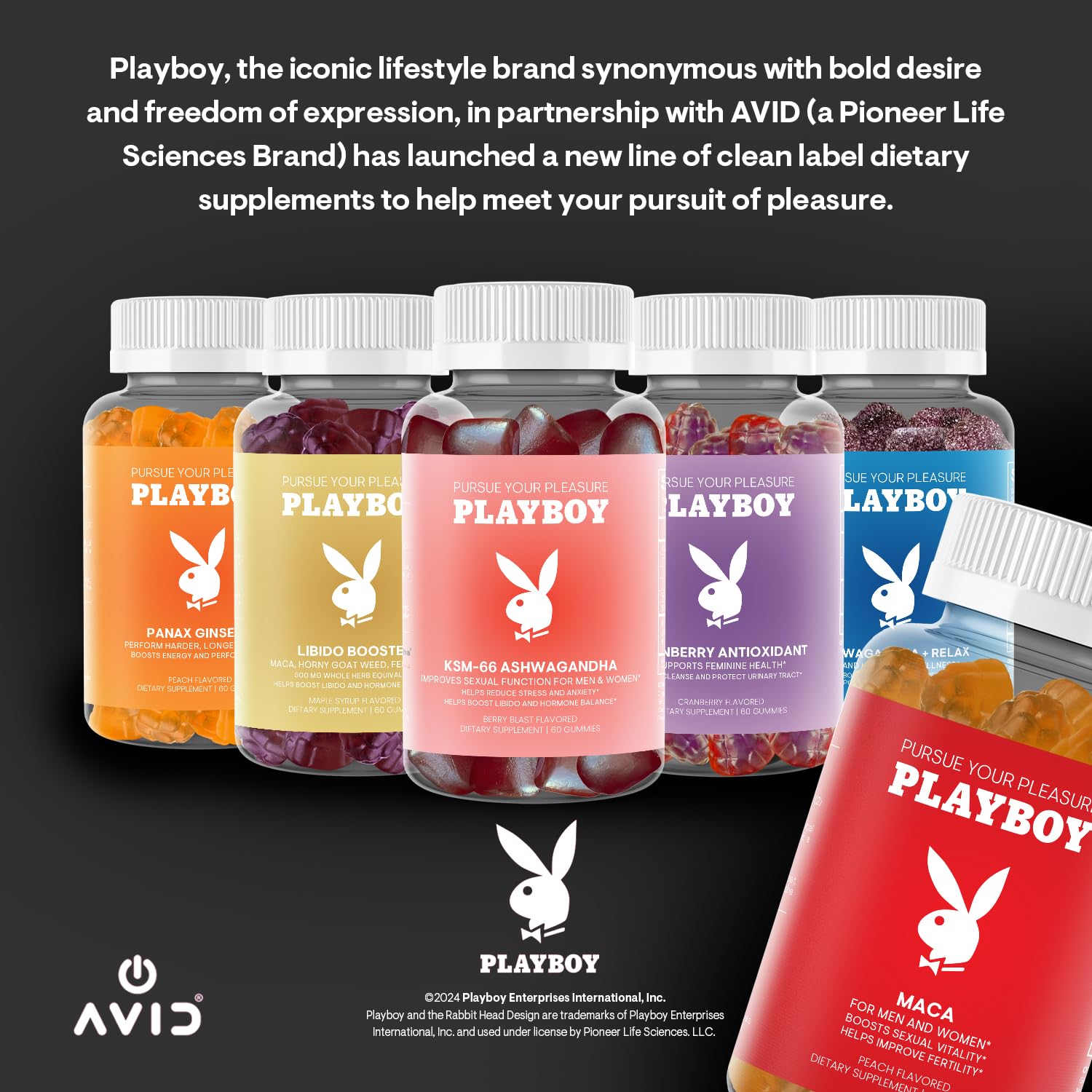 Playboy - Maca Root Gummies for Women and Men (60 Count - Peach Flavored) - Boost Sexual Vitality, Libido, Fertility - Supplement - 100% Natural, Vegan Non GMO - 4:1 Extract Maca Peruana Avid Au supplements