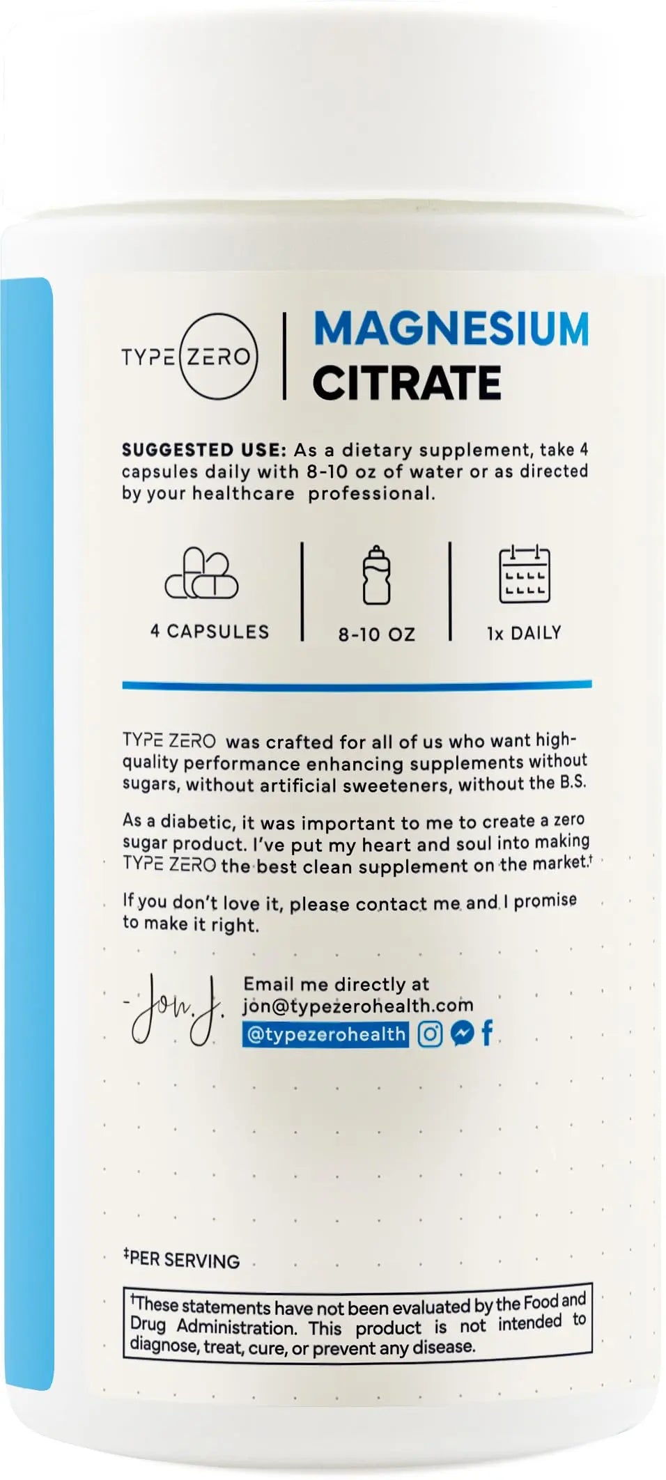 Type Zero Clean Magnesium Citrate Capsules (420mg Per Serving - 200 Capsules) Pure Magnesium Citrate Supplement, Non-GMO - Gluten Free, 50 Servings Type Zero Au supplements