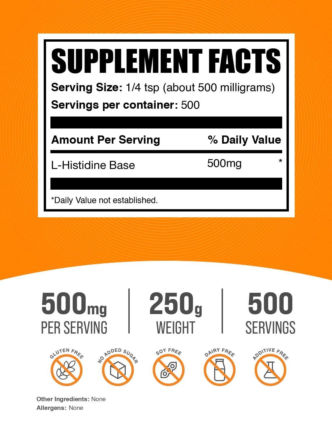 BulkSupplements.com L-Histidine Powder - as L-Histidine Base, Histidine Supplement - Essential Amino Acid & Gluten Free, 500mg per Serving, 250g (8.8 oz) (Pack of 1) BulkSupplements Au supplements