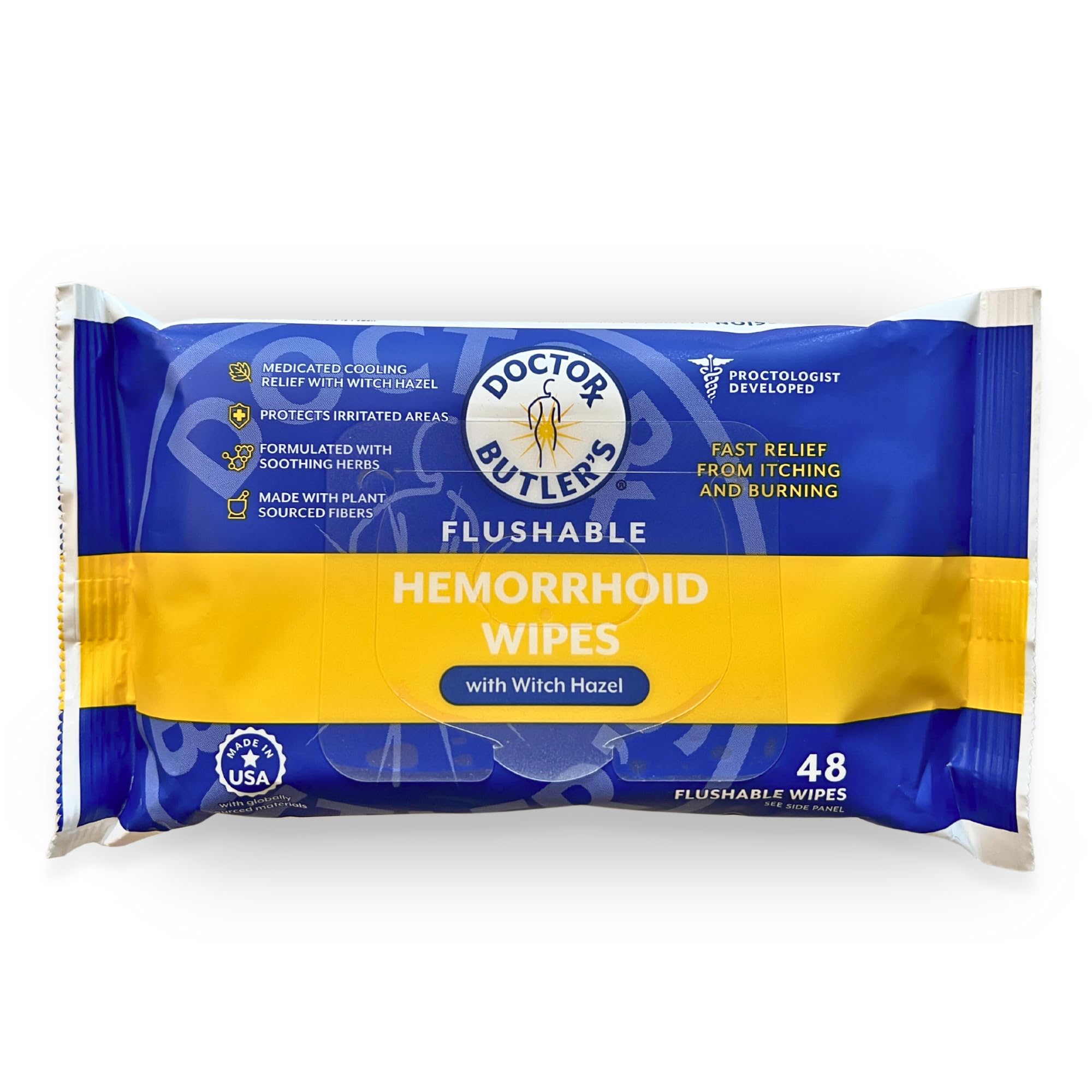 Doctor Butler's Flushable Hemorrhoid Wipes – Flushable Wipes with Witch Hazel to Soothe and Bring Relief from Discomfort Associated with Hemorrhoids (48 Wipes) Doctor Butler's Au supplements