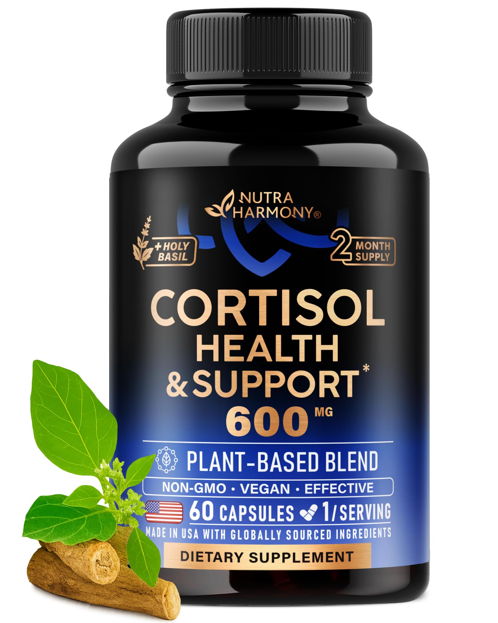Cortisol Supplement for Women - Holy Basil | Ashwagandha | Rhodiola | L-Theanine - Plant-Based Hormone Balance - Mood, Focus & Sleep Support - Made in USA - Vegan, Non-GMO - 60 Capsules for 2 Months NUTRAHARMONY Au supplements