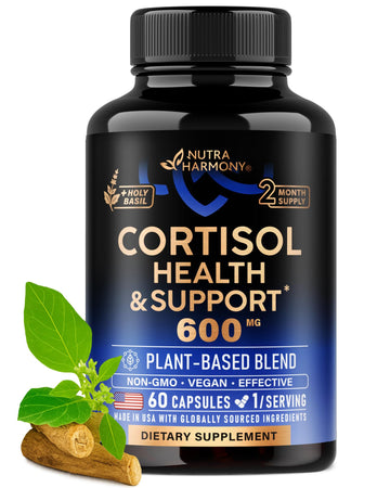 Cortisol Supplement for Women - Holy Basil | Ashwagandha | Rhodiola | L-Theanine - Plant-Based Hormone Balance - Mood, Focus & Sleep Support - Made in USA - Vegan, Non-GMO - 60 Capsules for 2 Months NUTRAHARMONY Au supplements
