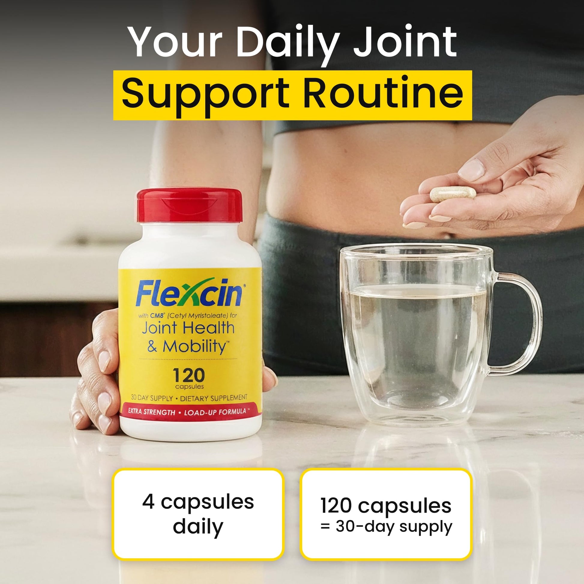Flexcin Extra Strength Joint Formula with CM8 (Cetyl Myristoleate) - Joint Supplements for Men and Women with Glucosamine, MSM, Collagen Type II - 120 Capsules Flexcin Au supplements
