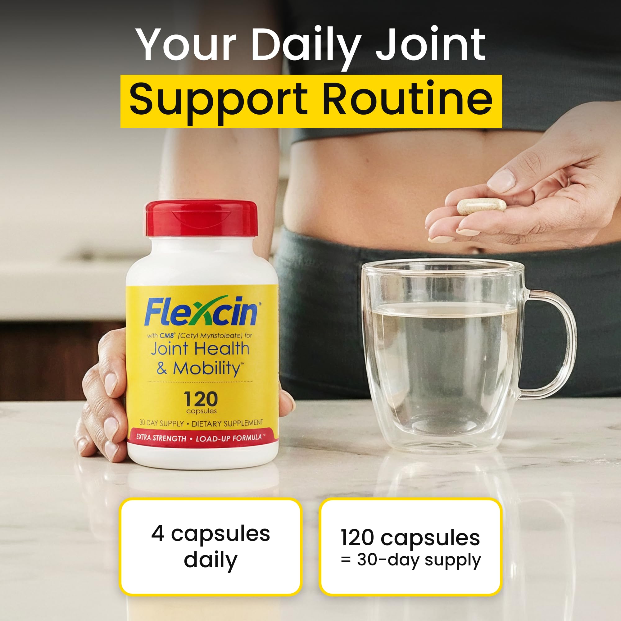 Flexcin Extra Strength Joint Formula with CM8 (Cetyl Myristoleate) - Joint Supplements for Men and Women with Glucosamine, MSM, Collagen Type II - 120 Capsules Flexcin Au supplements