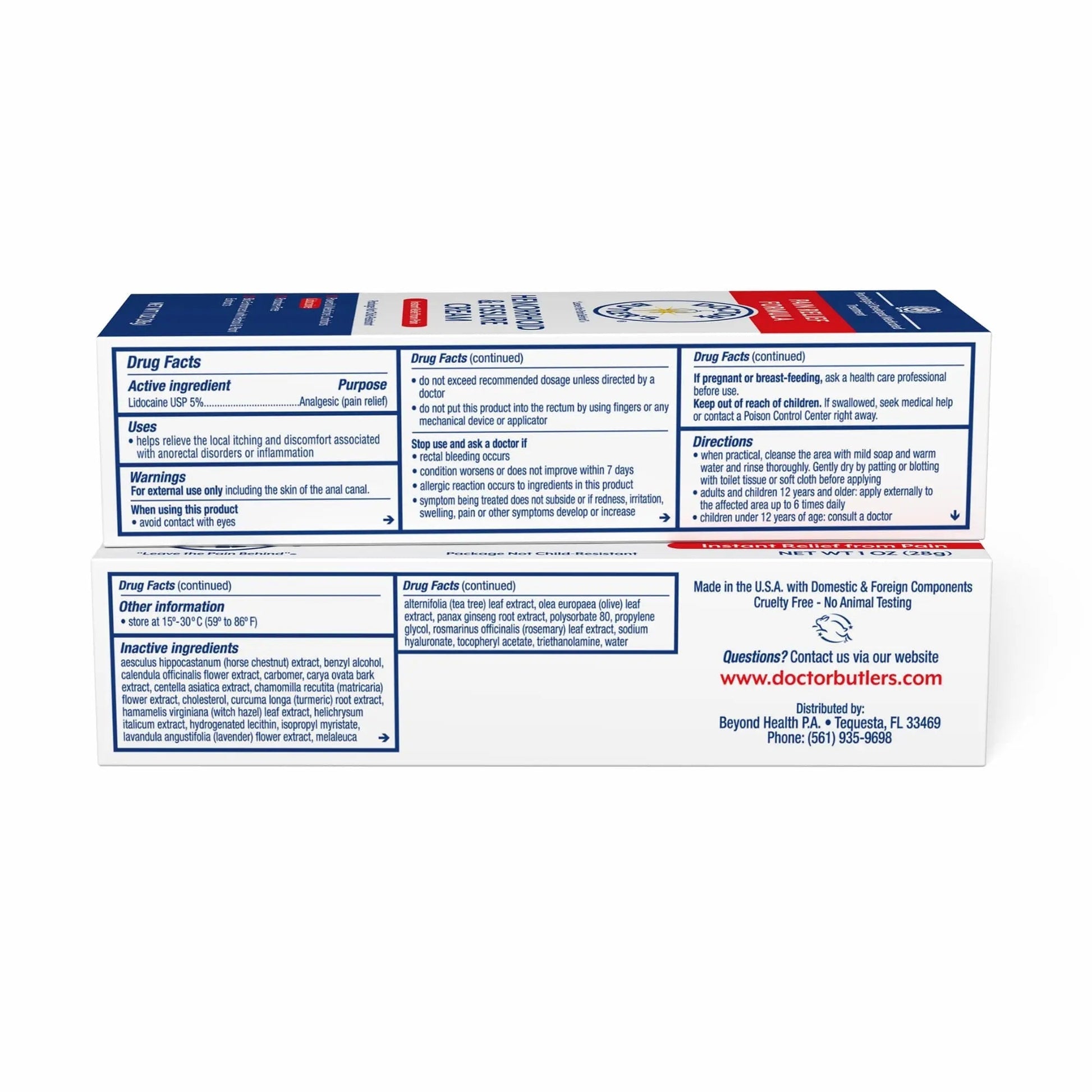 Doctor Butler's Hemorrhoid & Fissure Cream – Instant Pain Relief Hemorrhoid Treatment with Lidocaine, Fast Acting Hemorrhoid Cream for Relief from External Itching and Burning (1 oz.) Doctor Butler's Au supplements