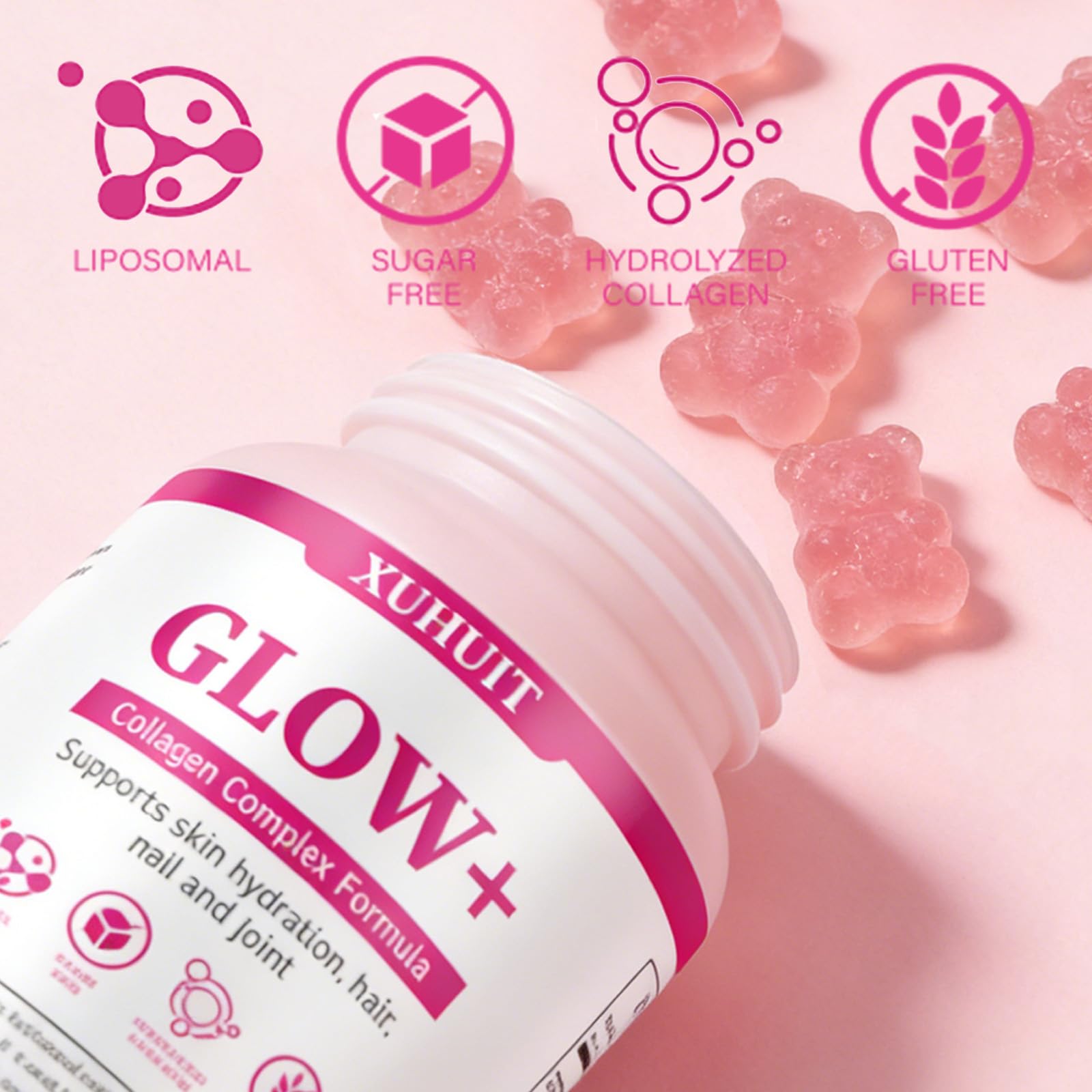 PBZPBZ Glow Collagen Gummies with Hyaluronic Acid & Resveratrol | Gentle Support for Skin, Hair & Nail Care | Non-GMO | 90 Count (1) PBZPBZ Au supplements