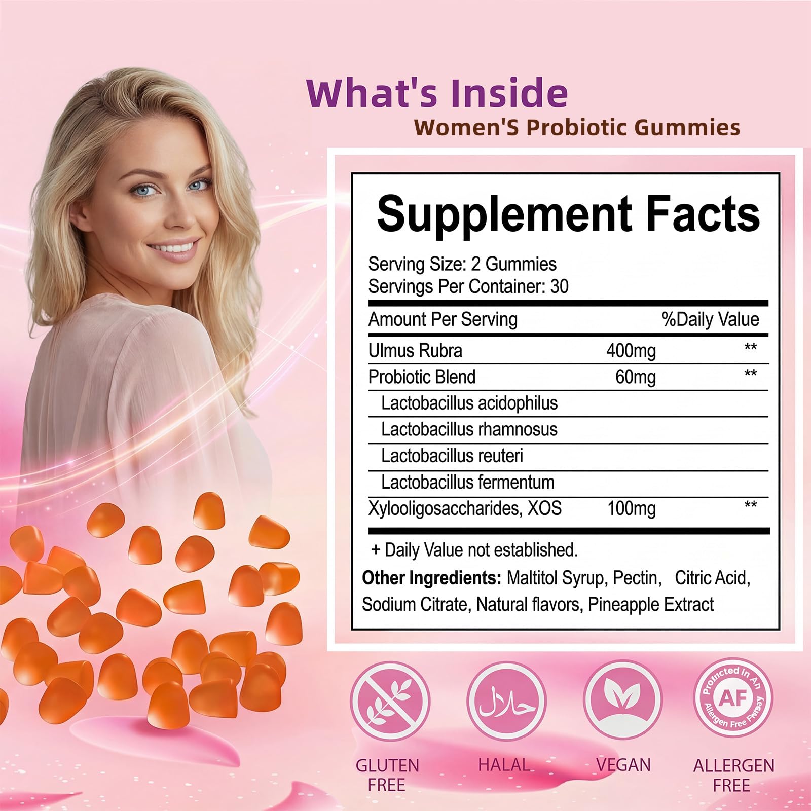 Premium Feminine Balance Gummies for Women - 60 Gummies, Hawaiian Pineapple Flavor - with Probiotics & Vitamin C - Supports Feminine Wellness & Healthy Balance - Gluten Free, Vegan（30 Servings）（Q2） QZQHUA Au supplements