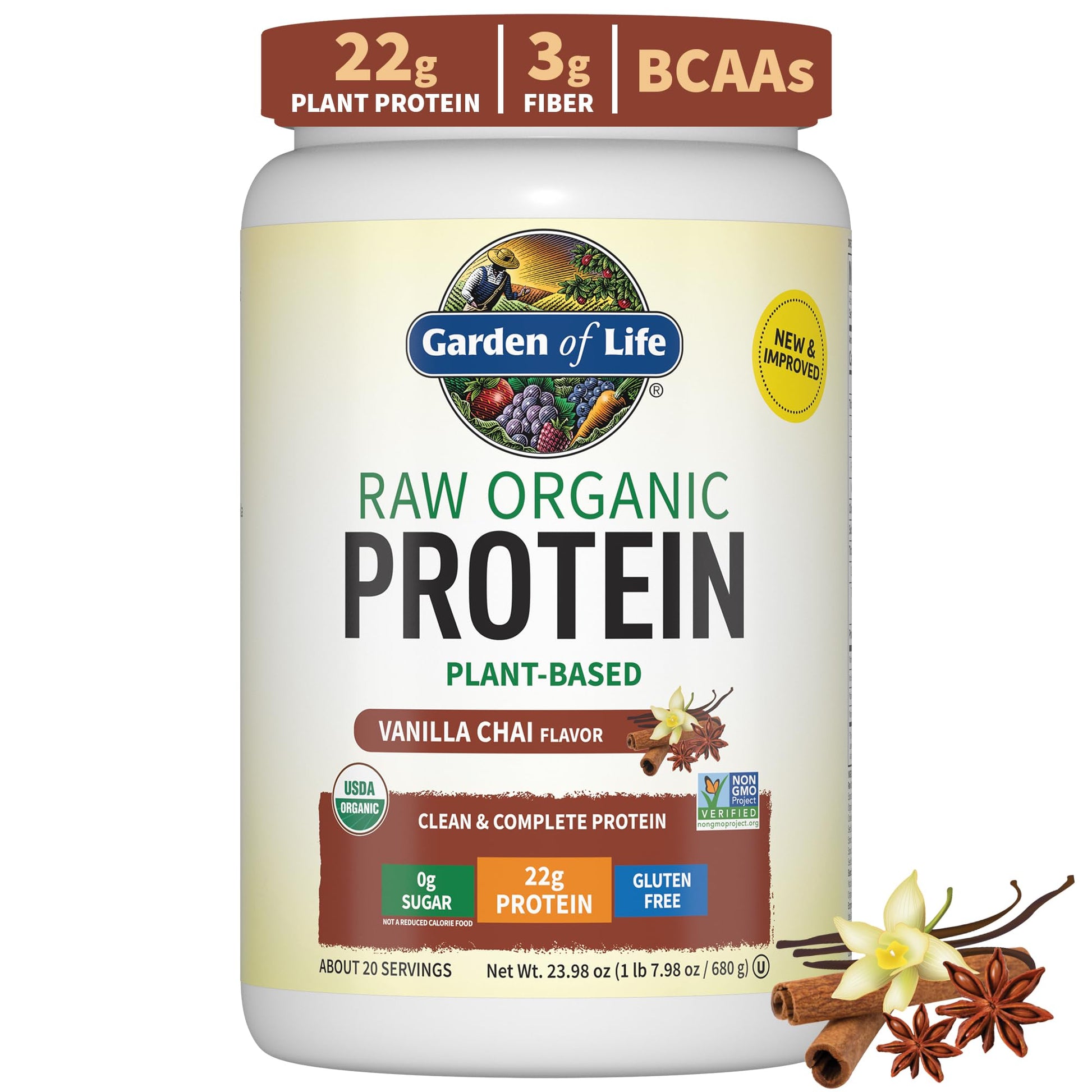 Garden of Life, Organic Vegan Vanilla Chai Protein Powder -22g Complete Plant Based Raw Garden of Life Au supplements