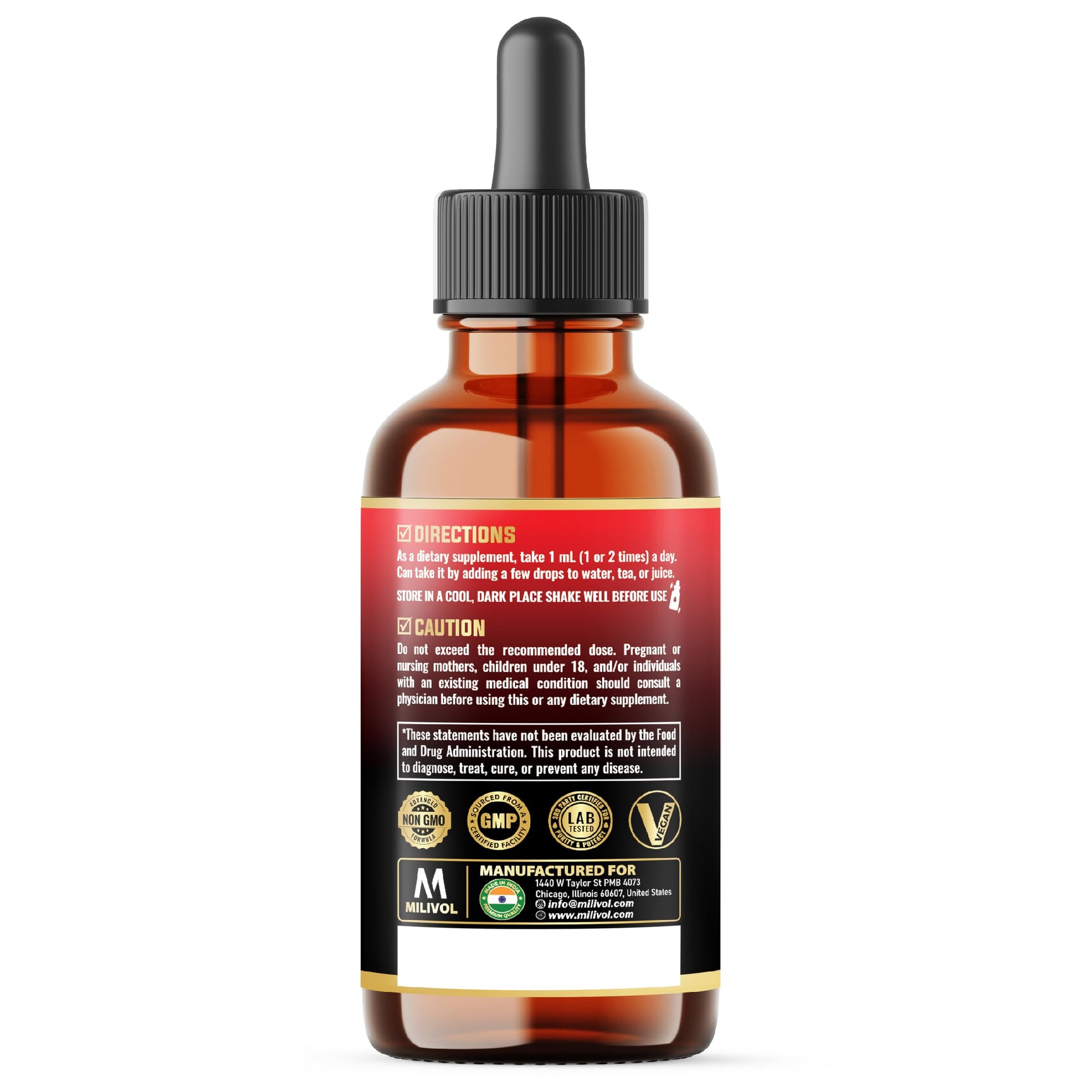 MILIVOL 5in1 NAD+ Liquid Drops w/Nicotinamide Riboside NR 900mg, Quercetin 500mg, Trans-resveratrol 500mg, Vitamin D3-C - Cellular Energy & Repair, Vitality, Healthy Aging - 1FL Oz - 1 Month Supply MILIVOL Au supplements