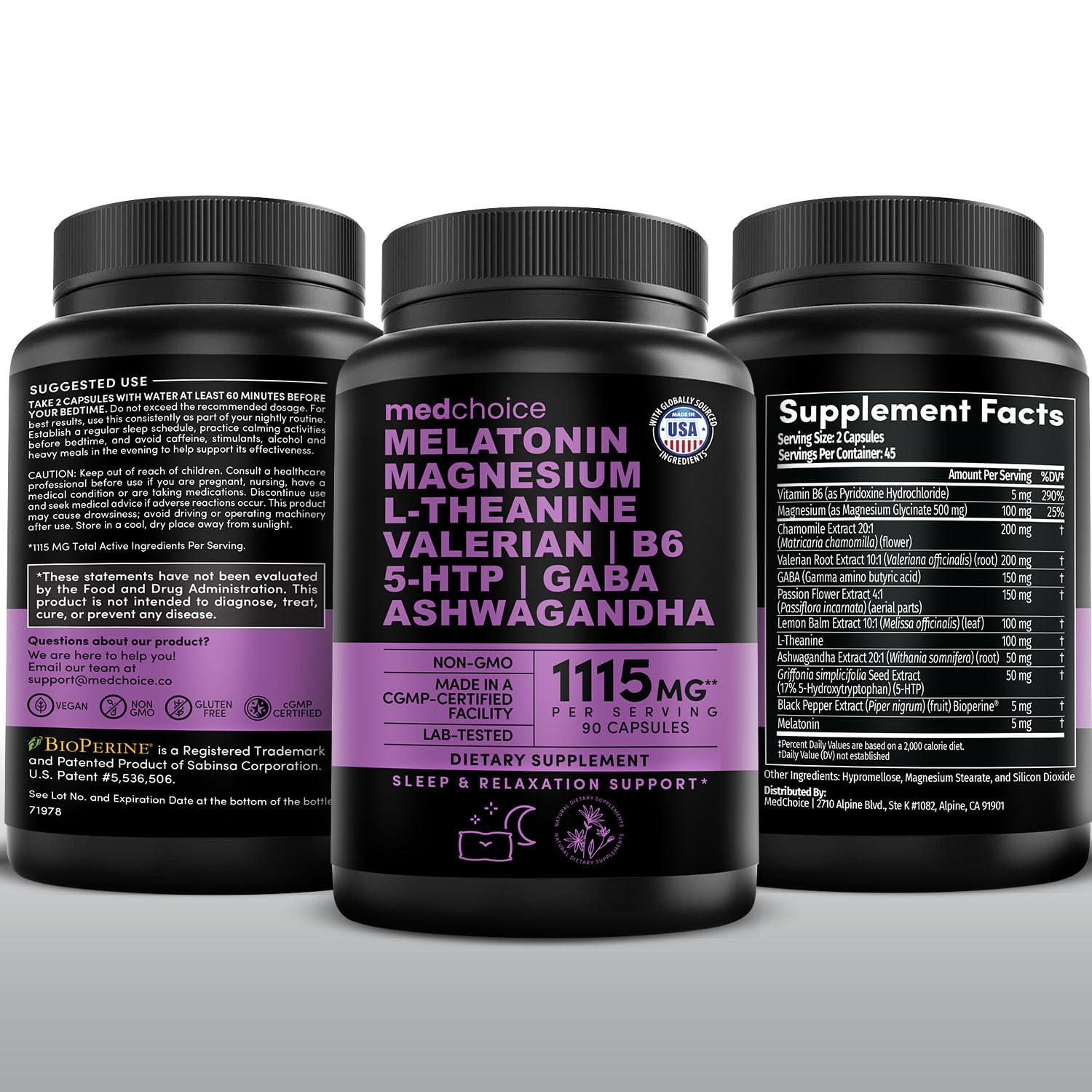 12-in-1 Melatonin Sleep Capsules - Natural Sleep Aids for Adults with Melatonin 5mg and Magnesium Glycinate 500mg, Sleep Aid with Ashwagandha, L Theanine, Valerian Root, GABA, 5-HTP (90ct, Pack of 1) MEDCHOICE Au supplements