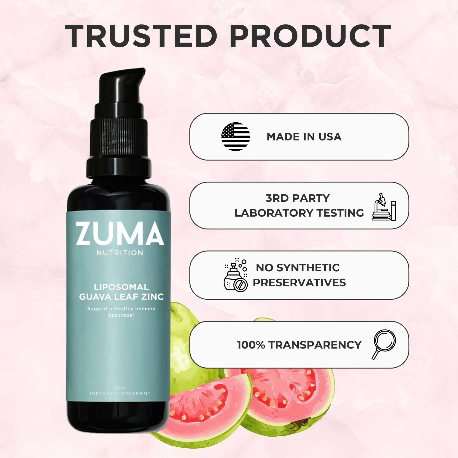 Zuma Nutrition Guava Leaf Zinc with Vitamin C, Vegan & Natural Herbal Supplement for Skin Health, Longevity and Daily Wellness Support for Men and Women, Skin Care Routine, 60 ML Bottle Zuma Nutrition Au supplements