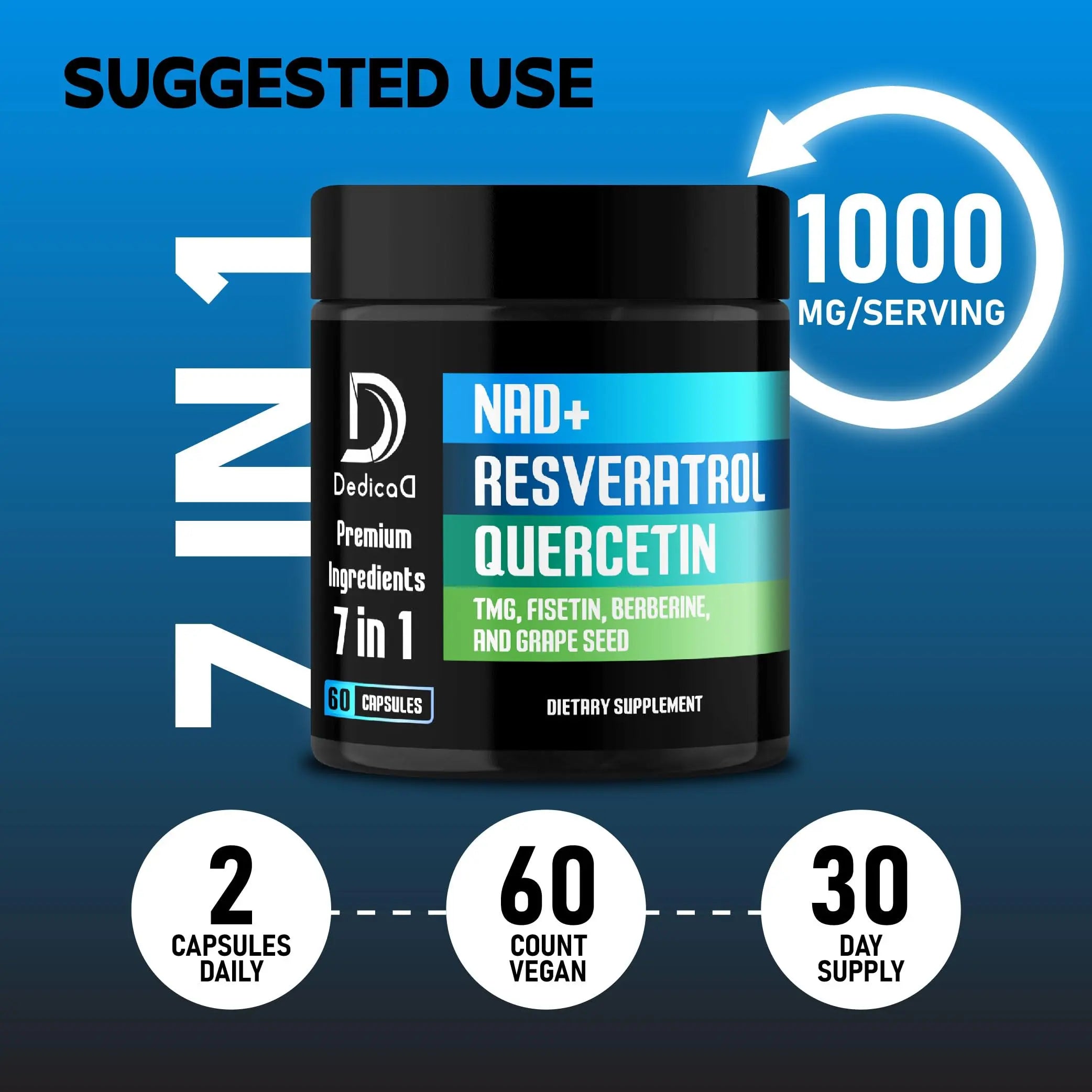 DEDICAD NAD.+ Supplement - Combined to Resveratrol, Quercetin, Berberine, Fisetin, TMG and Grape Seed - 60 Capsules DEDICAD Au supplements
