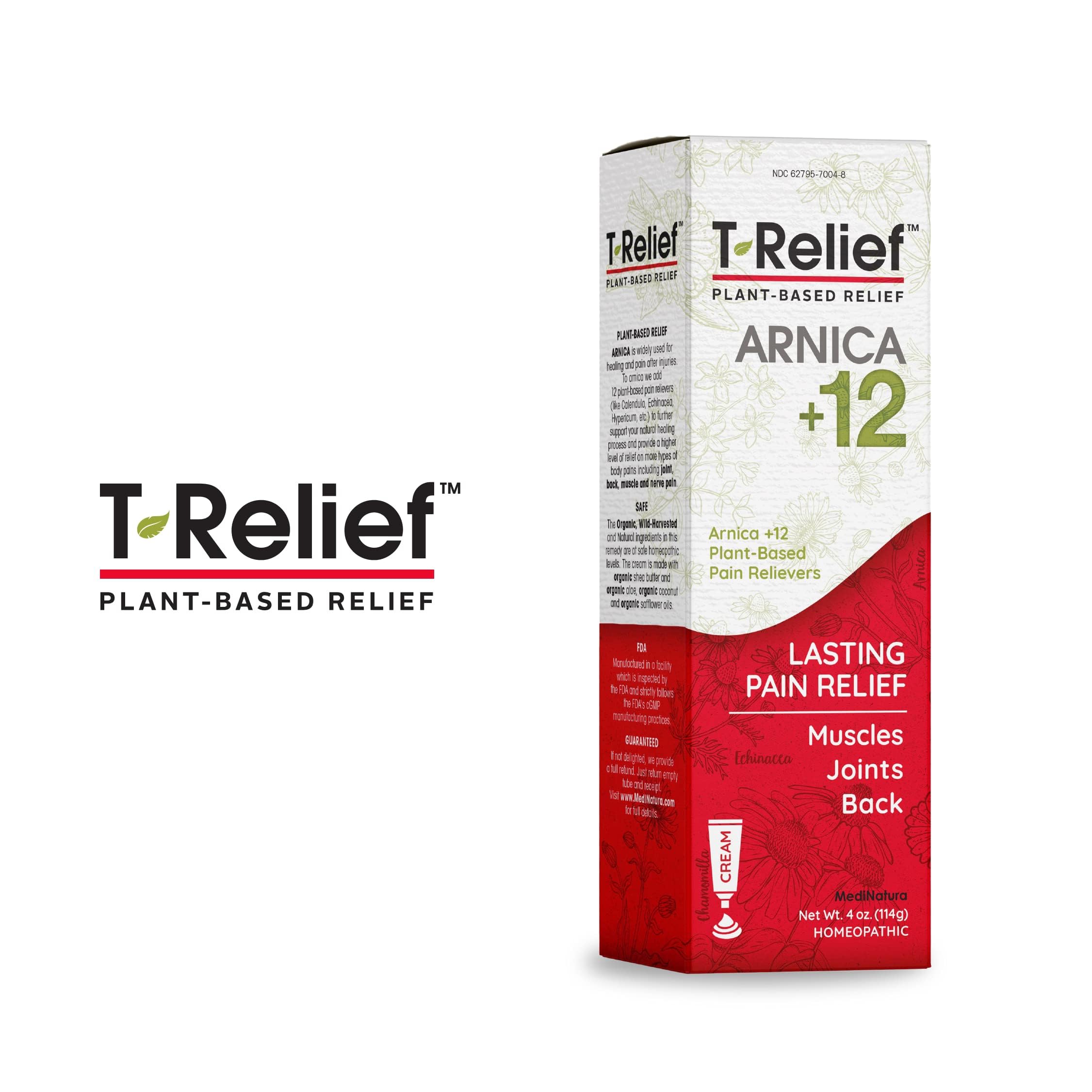T-Relief Arnica +12 Cream Natural Actives for Back Pain Joint Soreness Muscle Aches & Stiffness, Whole Body Fast Acting Relief for Women & Men - 4 oz MediNatura Au supplements