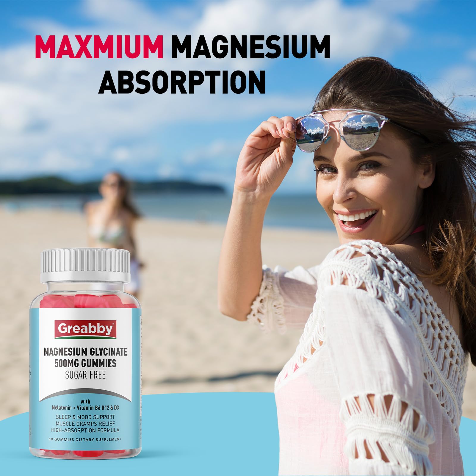 Greabby Magnesium Glycinate Gummies 500mg for Adults Sleep Support, Chewable Magnesium Gummies for Women & Men, Muscle Relief & Magnesium Supply (60 Count) GREABBY Au supplements