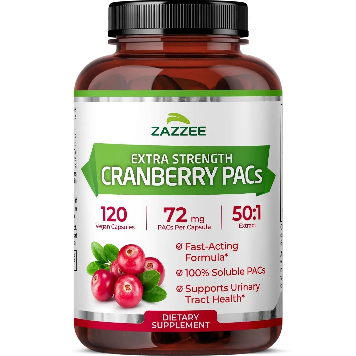 Zazzee Cranberry PACs, 72 mg PACs per Capsule, 2X Strength, 100% Soluble, 120 Vegan Capsules, 50:1 Extract, 18,200 mg Strength, Fast-Acting, Effective Urinary Tract Support, Made in The USA Zazzee Au supplements