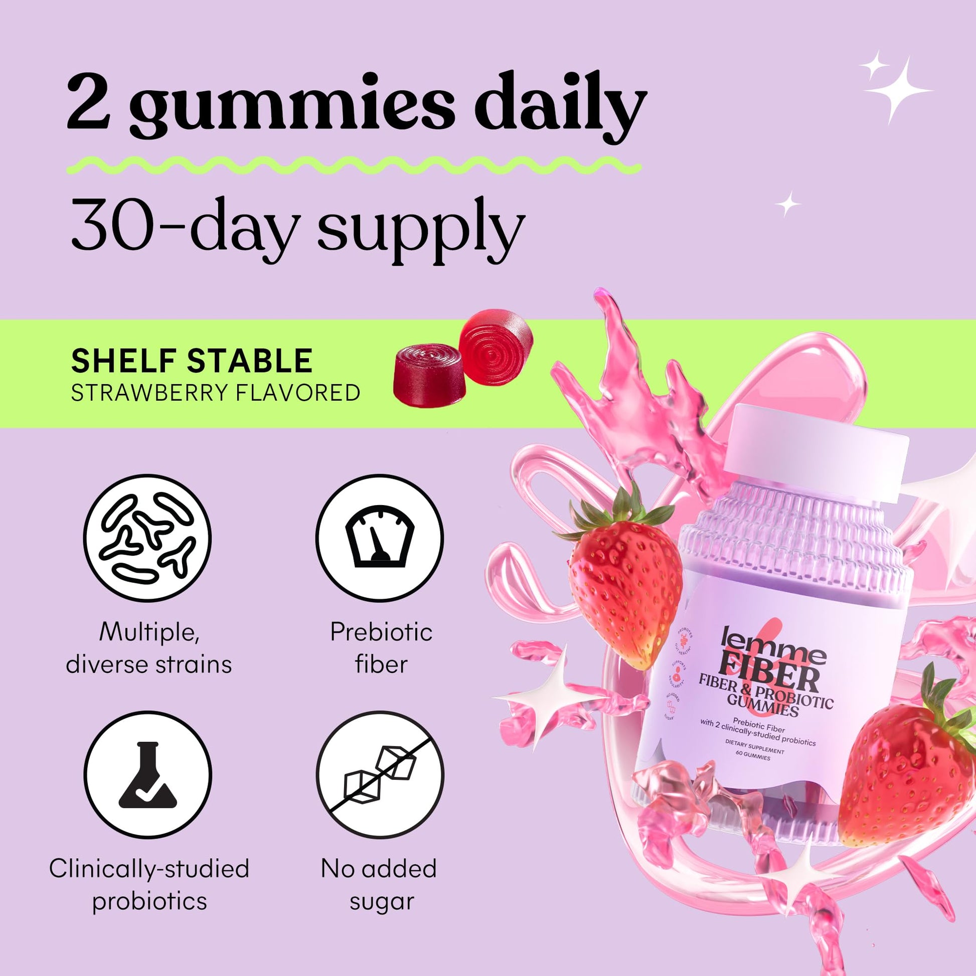 Lemme Fiber & Probiotic Gummies for Adults, Promotes Regularity & Digestive Health, No Sugar Added Strawberry Flavor, 4g Prebiotic Fiber & Clinically Studied Probiotic Strains, (60 Count) Lemme Au supplements