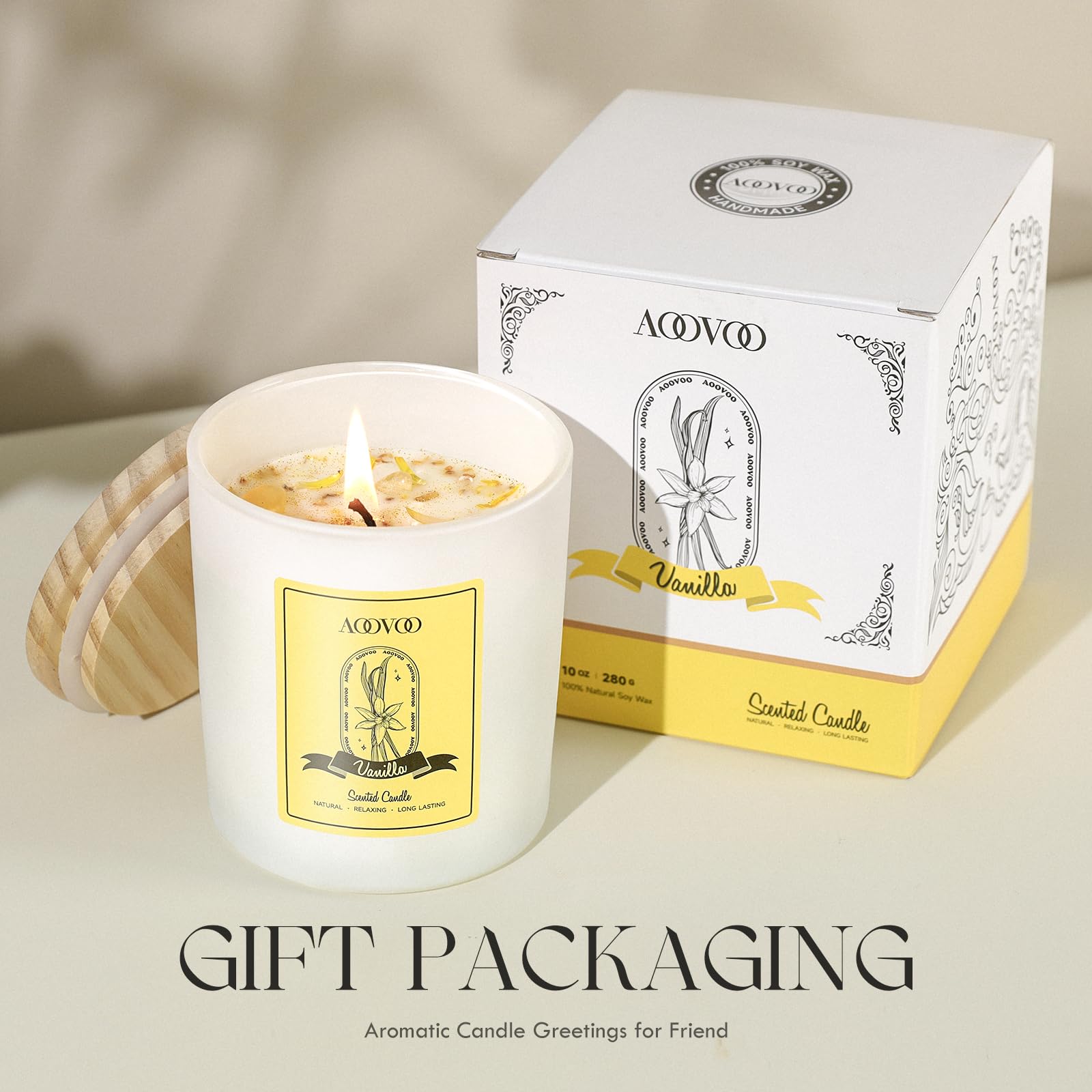 Vanilla Soy Candles Gift for Women - Aromatherapy Candle with Crystals Inside, 10oz Natural Soy Wax Candles AOOVOO Au supplements