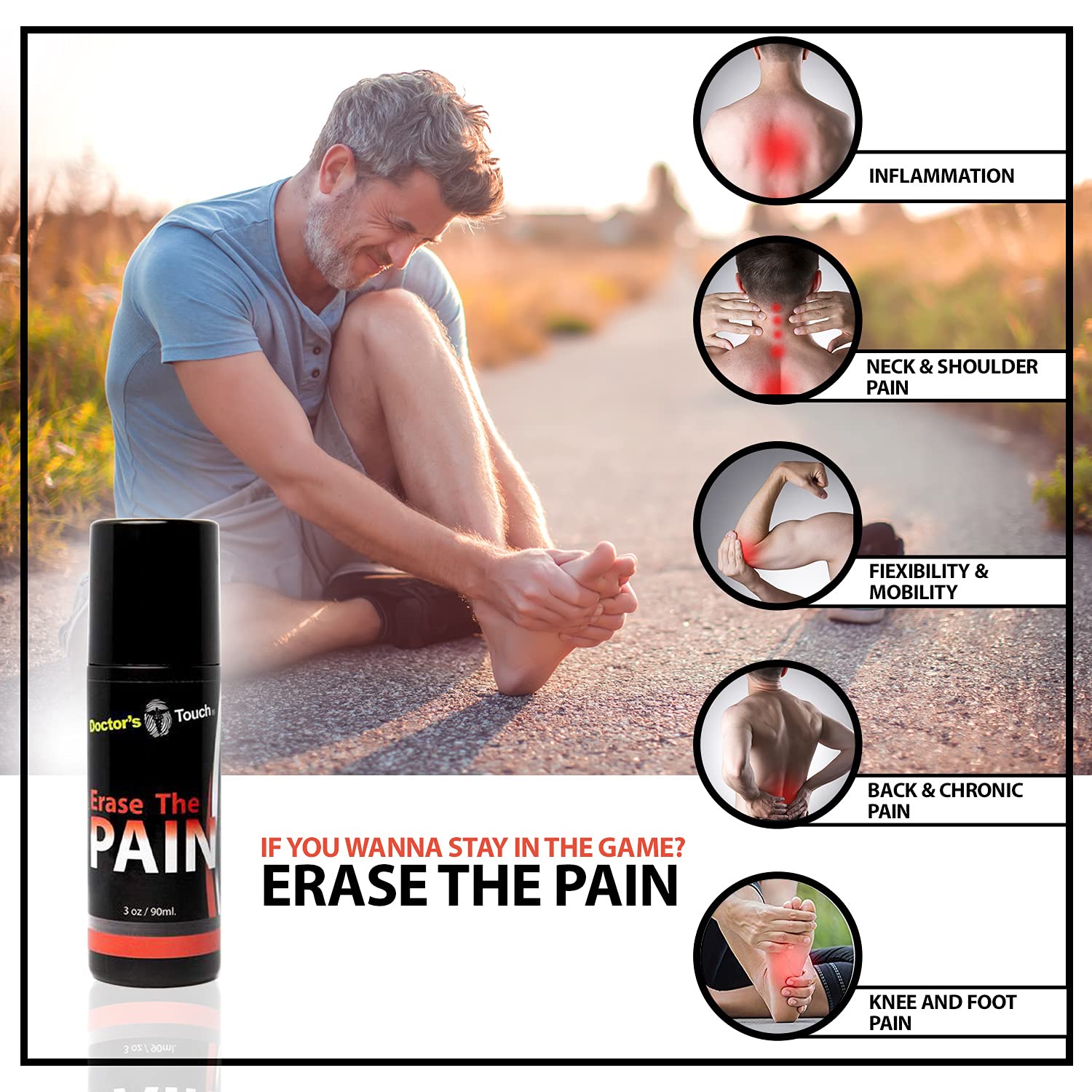 Doctor's Touch Erase The Pain Relief Roll On - Fast Acting Topical Pain Relief Roll On for Nerves, Joints, All Muscle Soreness and Discomfort - Roll on Muscle Pain Relief Doctor's Touch Au supplements