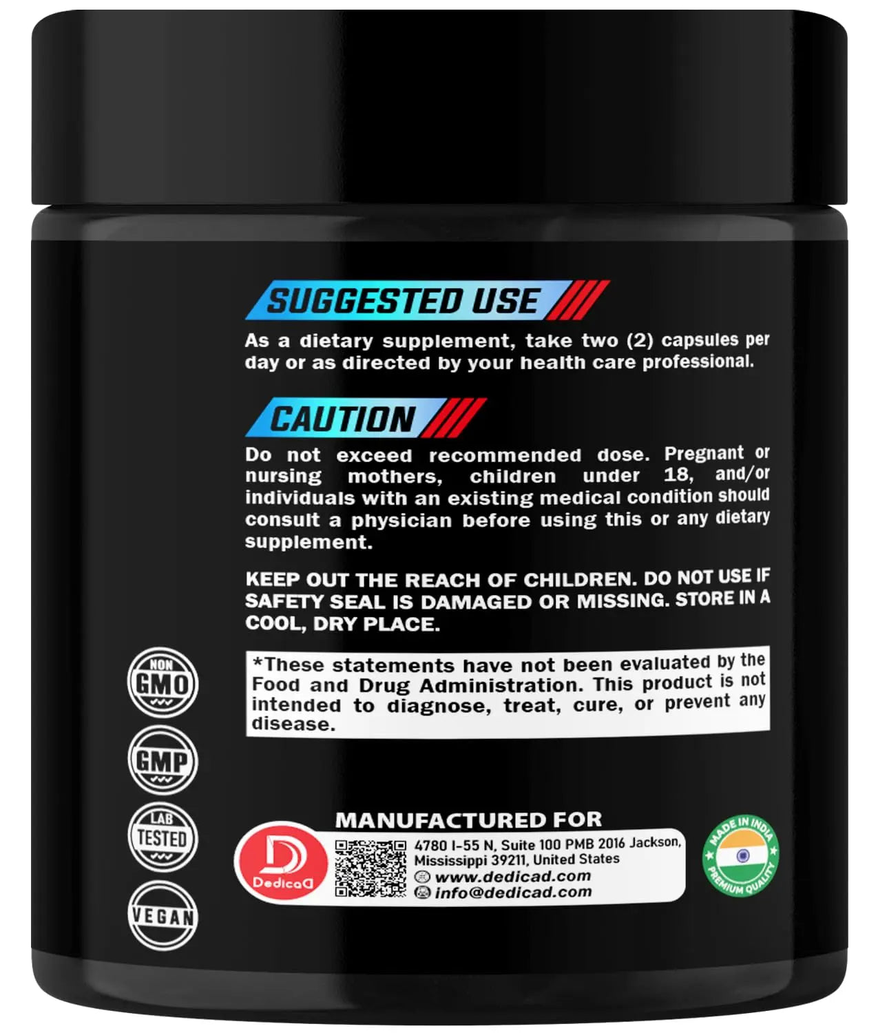 DEDICAD NAD.+ Supplement - Combined to Resveratrol, Quercetin, Berberine, Fisetin, TMG and Grape Seed - 60 Capsules DEDICAD Au supplements