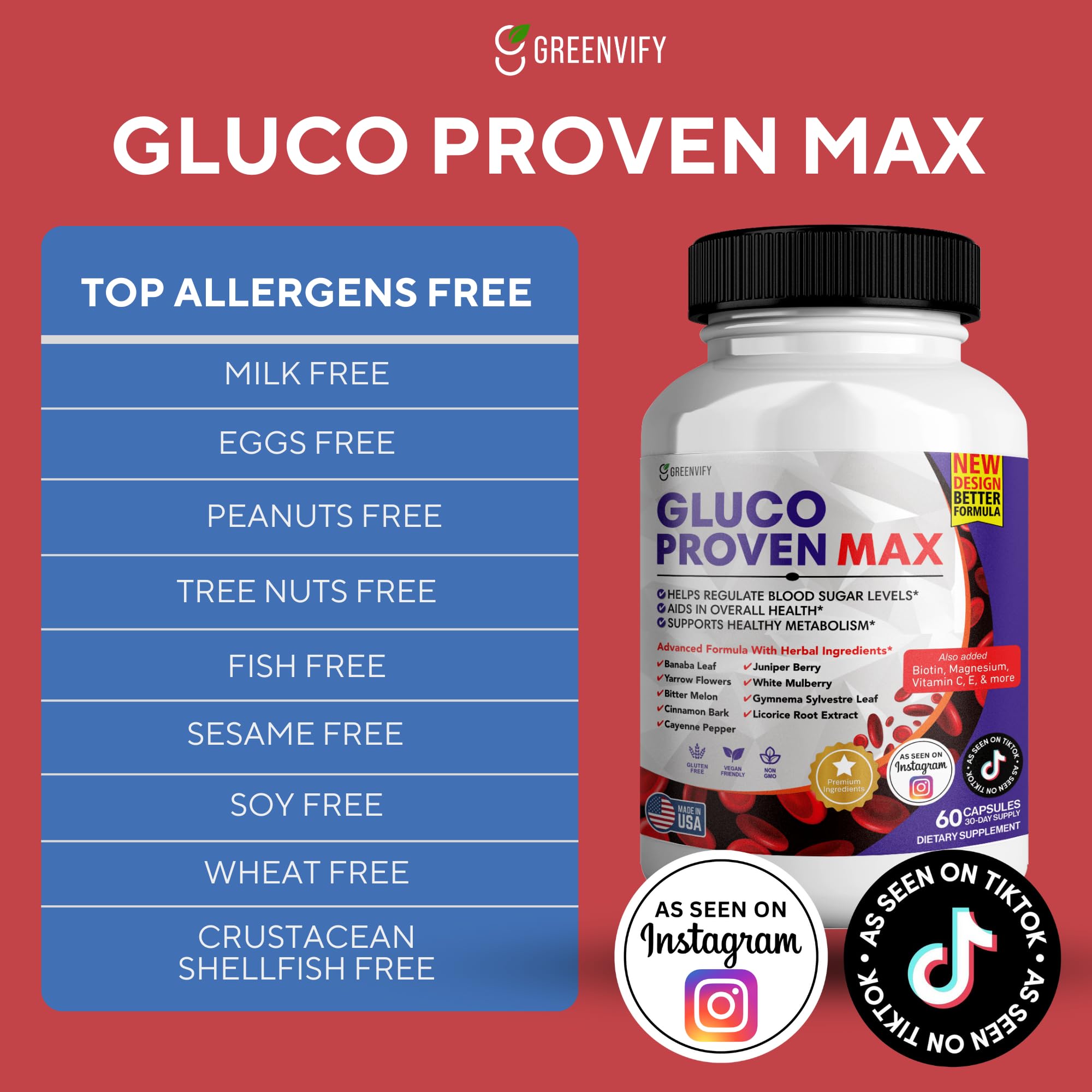 GREENVIFY Gluco Proven Max – Daily Wellness Support Supplement with Vitamins, Minerals, and Herbs – Chromium, Magnesium, Banaba, Bitter Melon, and Zinc – Non-GMO, Gluten-Free – 60 Capsules GREENVIFY Au supplements