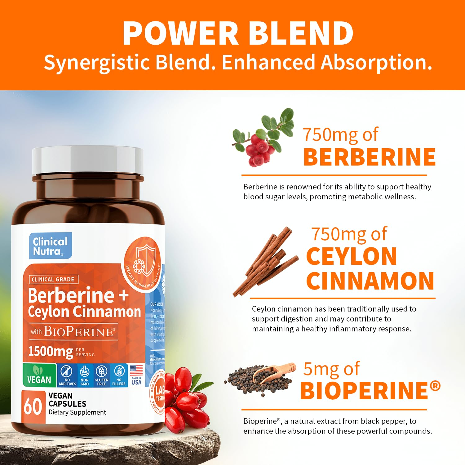 Clinical Grade Berberine Supplement 1500mg HCL Plus Ceylon Cinnamon Weight Managemen Clinical Nutra Au supplements