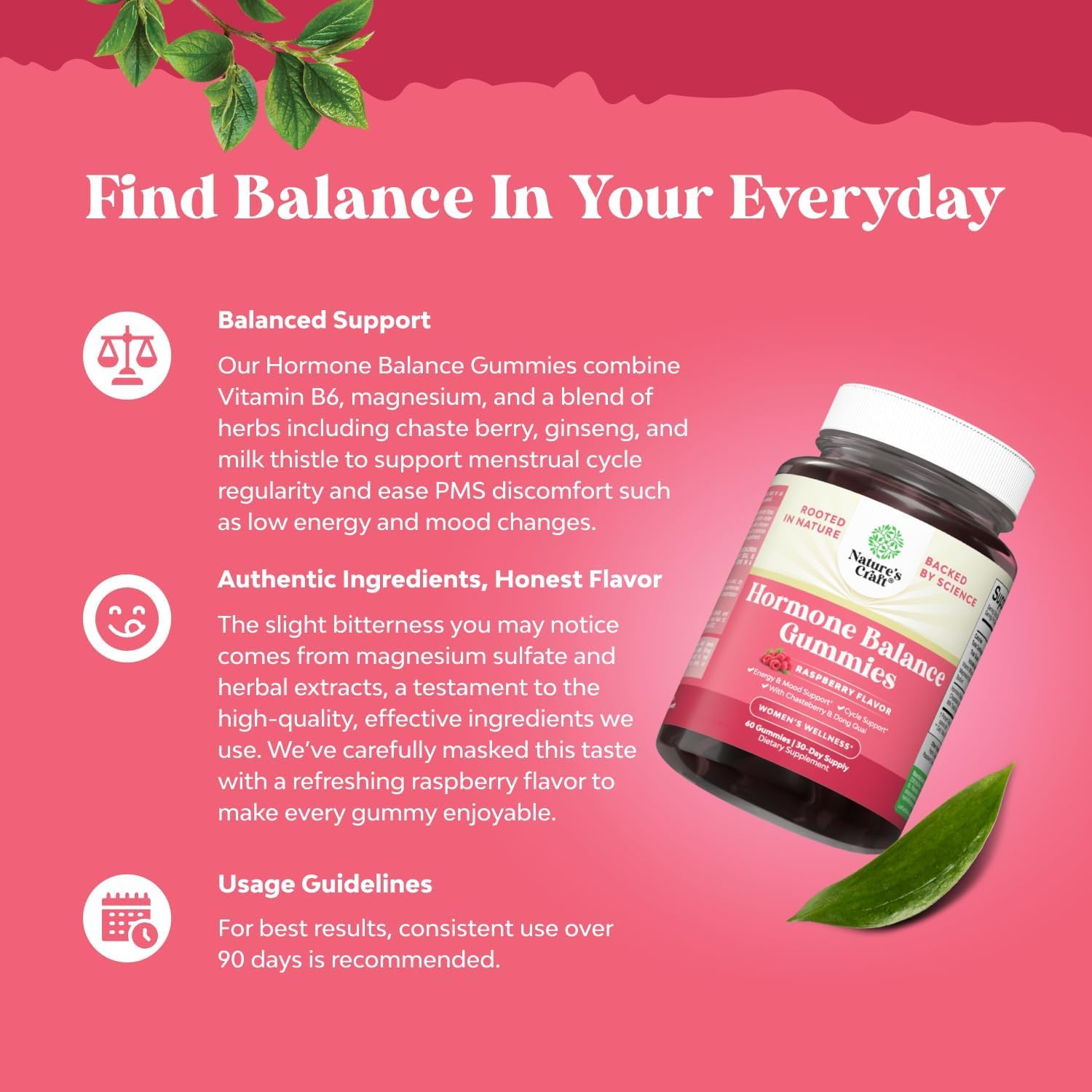 Hormone Balance for Women Gummies of All Ages - PMS Support Supplement for Women to Regulate Menstrual Cycle & Hormonal Balance Menopause & Mood Swings with Vitamin B6 & Dong Quai - 60 Chews - 3 pack Natures Craft Au supplements
