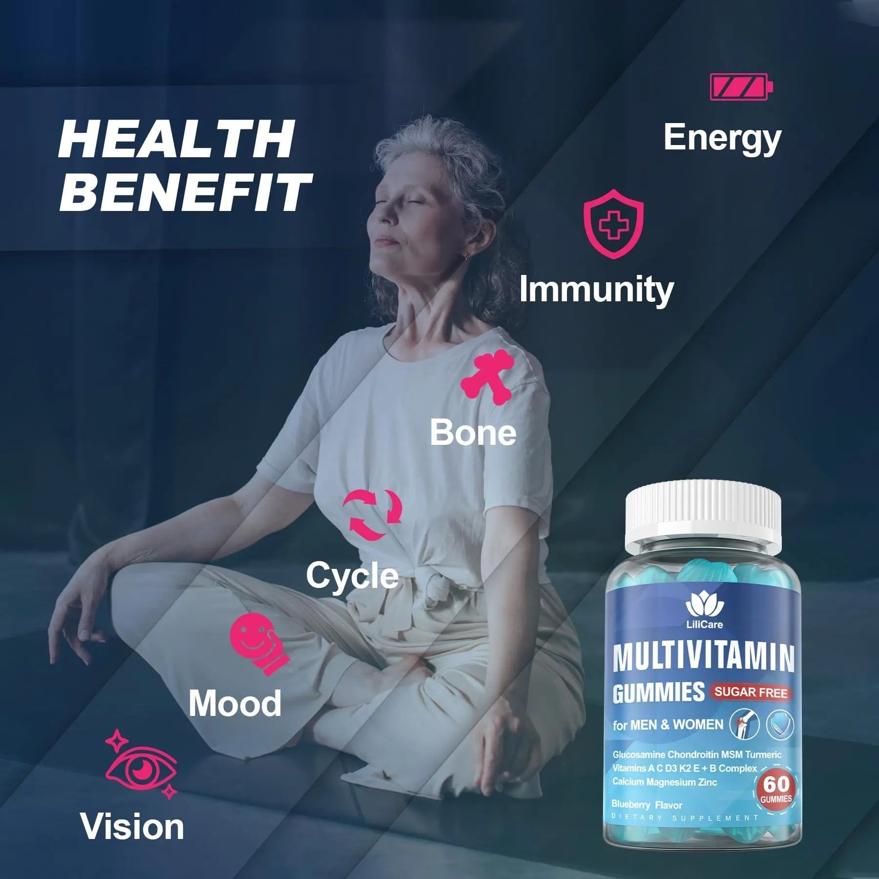 Methylated Multivitamin for Men/Women Gummies, Mens/Womens Multivitamin 50 Plus, with Glucosamine Chondroitin MSM Echinacea Sugar Free LILICARE Au supplements