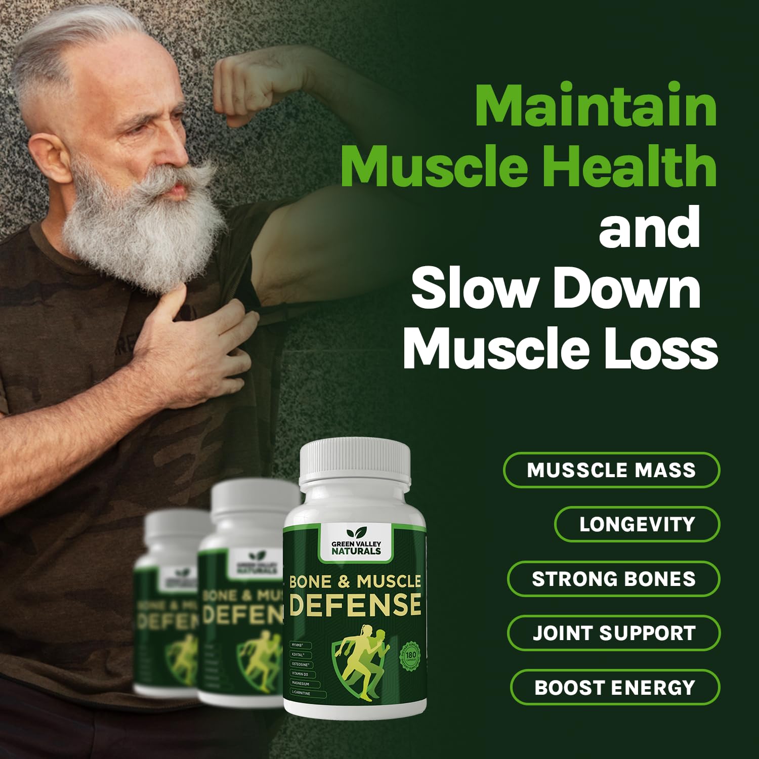 Green Valley Naturals Bone & Muscle Defense Supplement – Bone Health, Muscle Support & Joint Mobility Formula with MyHMB, Magnesium, Vitamin D3 & L-Carnitine for Daily Wellness, 60 Capsules GREEN VALLEY NATURALS Au supplements