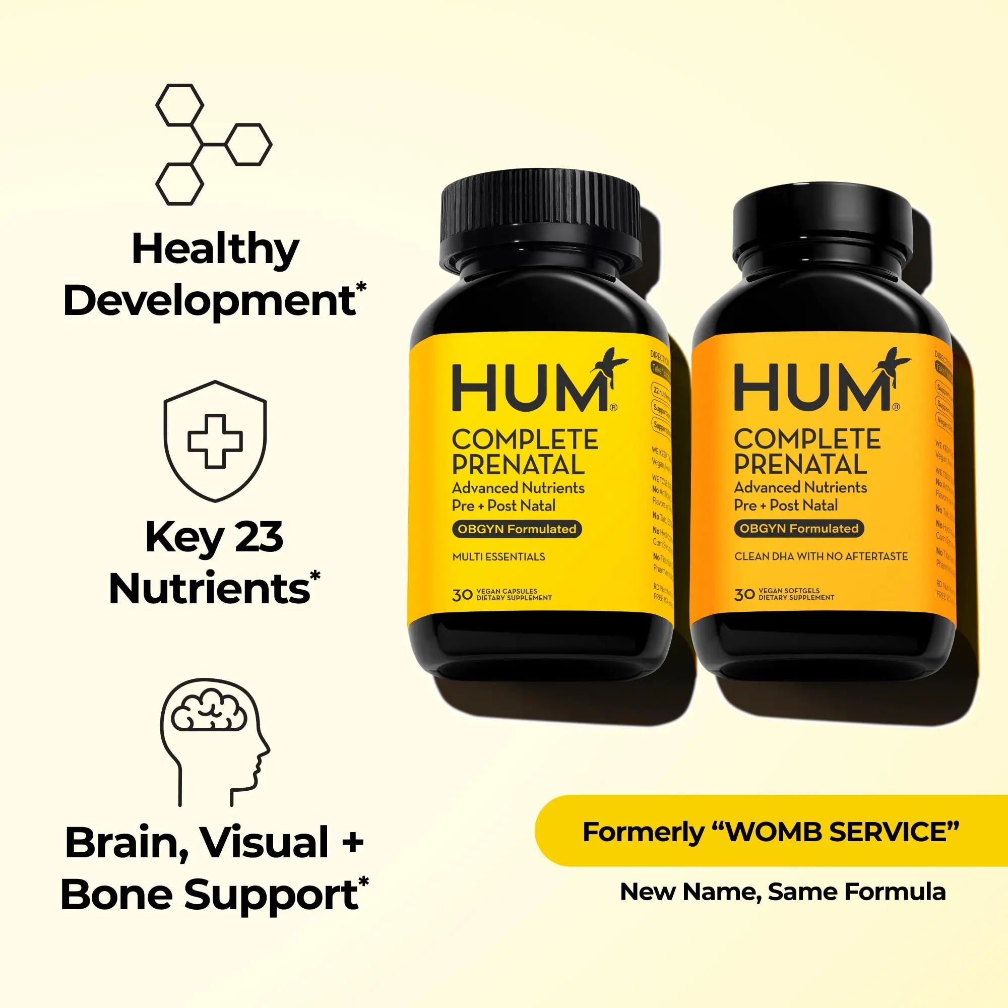 HUM Complete Prenatal Multivitamin for Women with Folate, DHA, and Choline, 23 Nutrients for Daily Support, Gluten Free, Non GMO Supplement for Pre, During, and Post Pregnancy, 30 Vegan Capsules HUM Au supplements