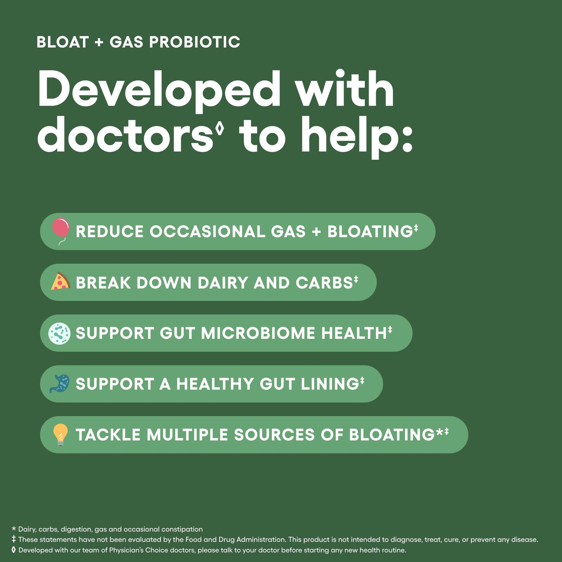 Physician's CHOICE Bloat & Gas Probiotic 5-in-1 Proactive Support + Daily Relief - Digestion & Gut Health- Herbals, Digestive Enzymes, Post & Prebiotics - Gas Relief for Adults - Women & Men - 30ct Physician's CHOICE Au supplements