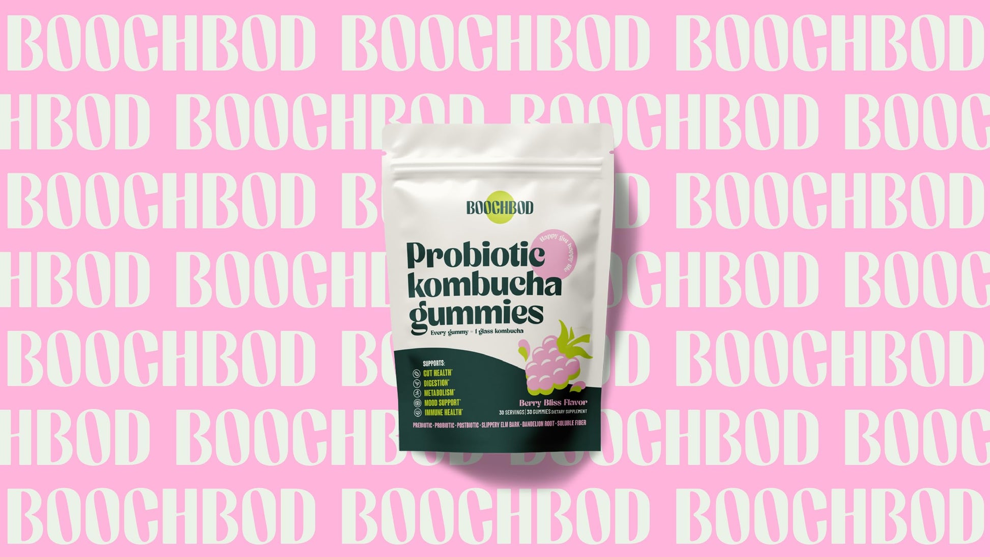 BoochBod - Probiotic Kombucha Gummy - Prebiotics, Probiotics, Postbiotics, Fiber Supplement, Slippery Elm, Dandelion Root, MCT Oil, for Bloating, Gut Health - Probiotics for Women and Men BoochBod Au supplements