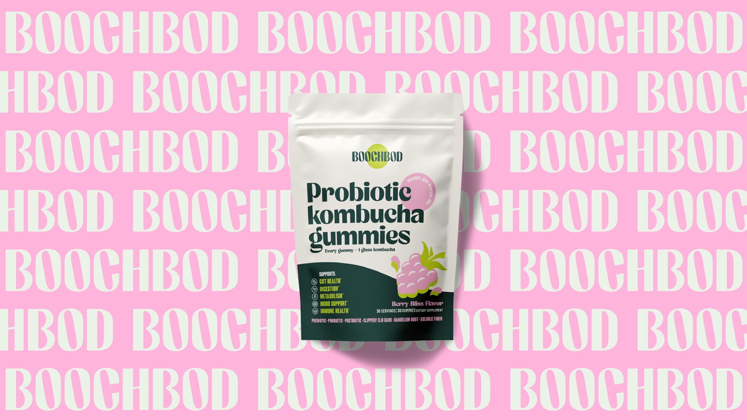 BoochBod - Probiotic Kombucha Gummy - Prebiotics, Probiotics, Postbiotics, Fiber Supplement, Slippery Elm, Dandelion Root, MCT Oil, for Bloating, Gut Health - Probiotics for Women and Men BoochBod Au supplements