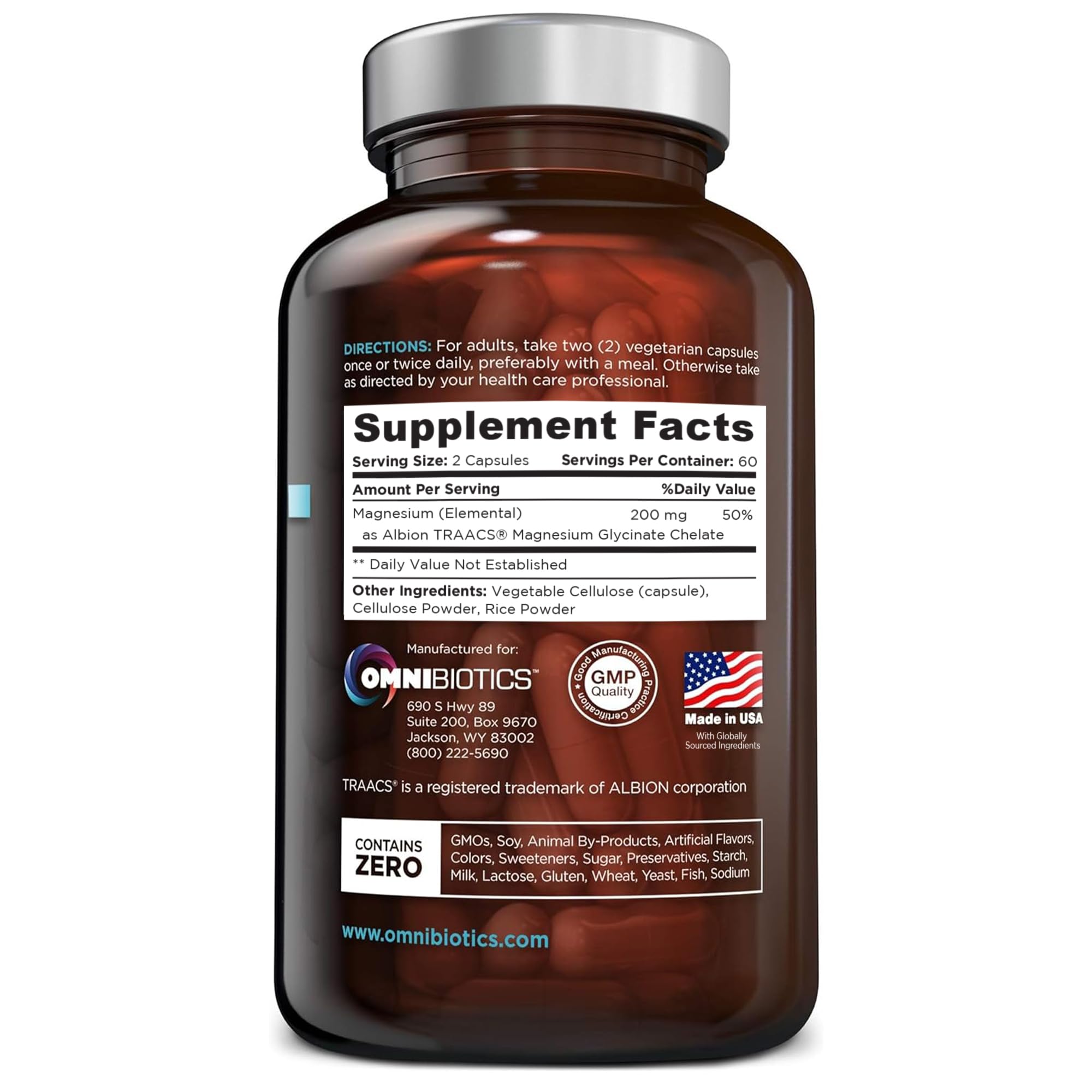 OmniBiotics Magnesium Glycinate Supplement – with 100% Pure Albion TRAACS Bisglycinate Chelate for Sleep, Muscle, Nerve & Heart Health – 120 Vegan Capsules OmniBiotics Au supplements